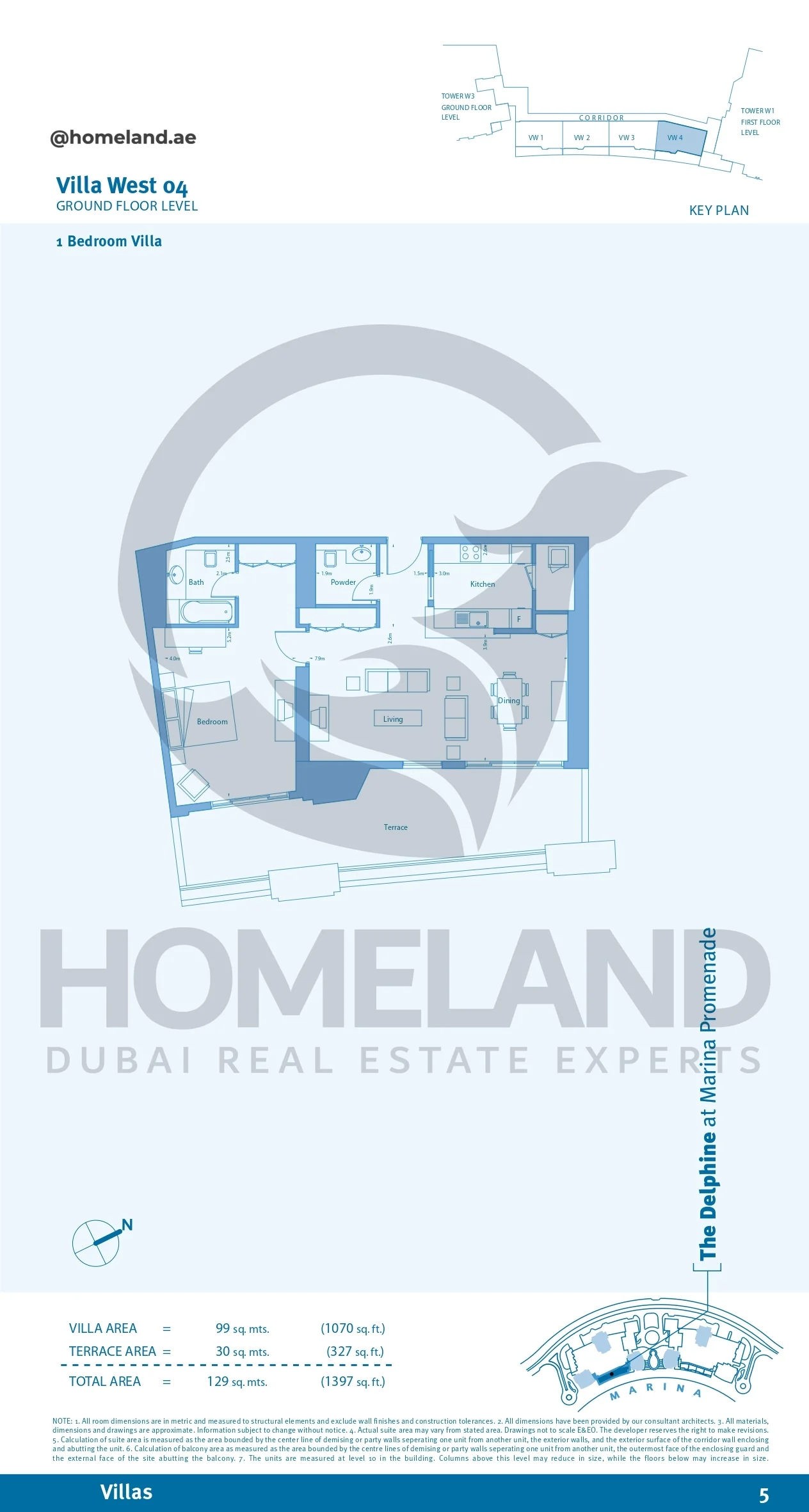 Marina Promenade_The Delphine, Villa West 04, 1BR, Ground Floor Level, 1397 SQFT