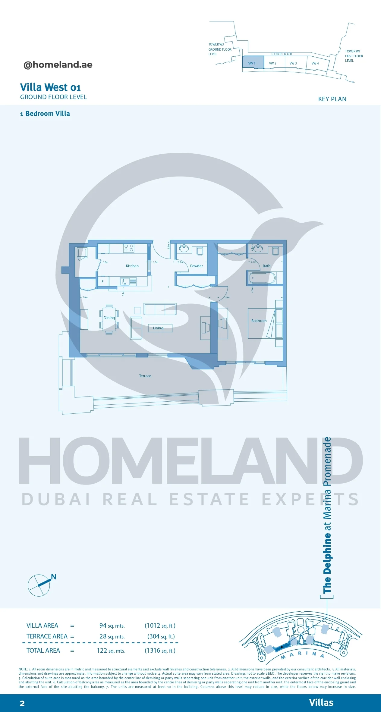 Marina Promenade_The Delphine, Villa West 01, 1BR, Ground Floor Level, 1316 SQFT