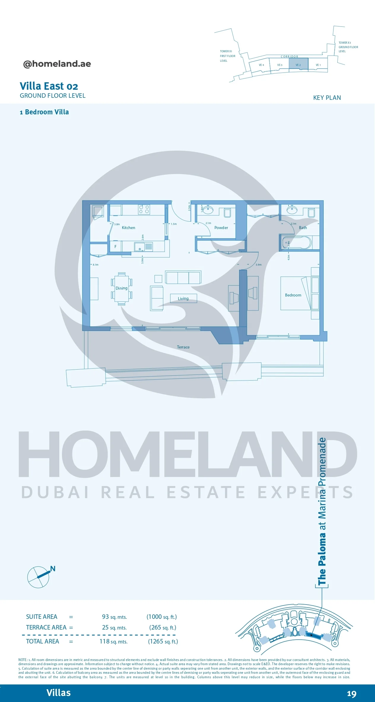 Marina Promenade_The Paloma, Villa East 02, 1BR, Ground Floor Level, 1265 SQFT