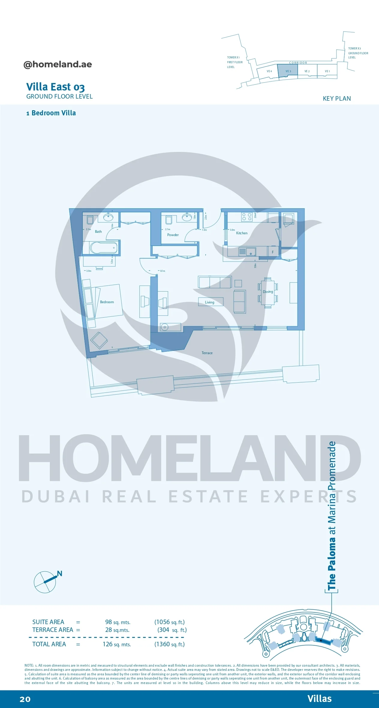Marina Promenade_The Paloma, Villa East 03, 1BR, Ground Floor Level, 1360 SQFT