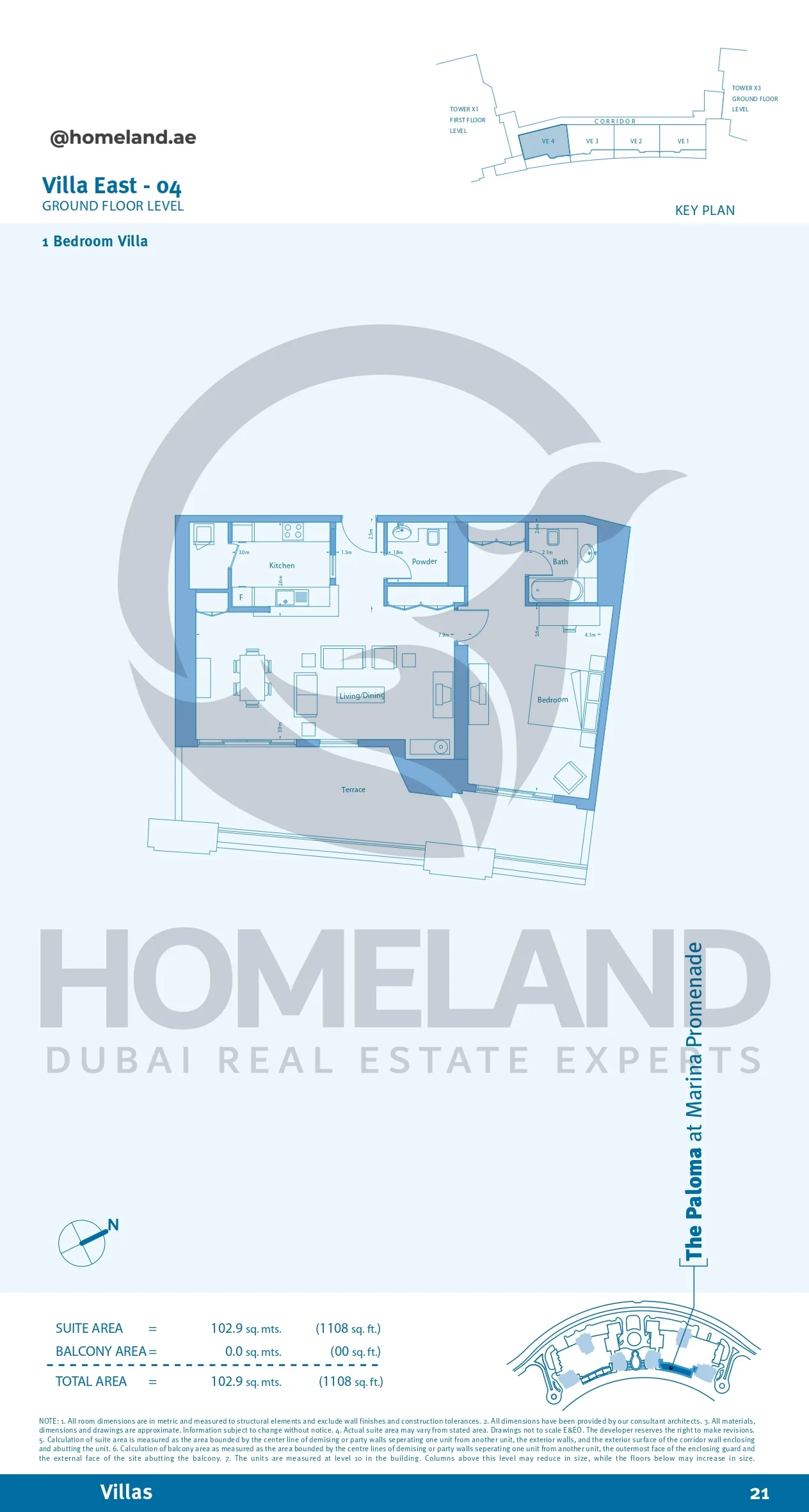 Marina Promenade_The Paloma, Villa East 04, 1BR, Ground Floor Level, 1108 SQFT