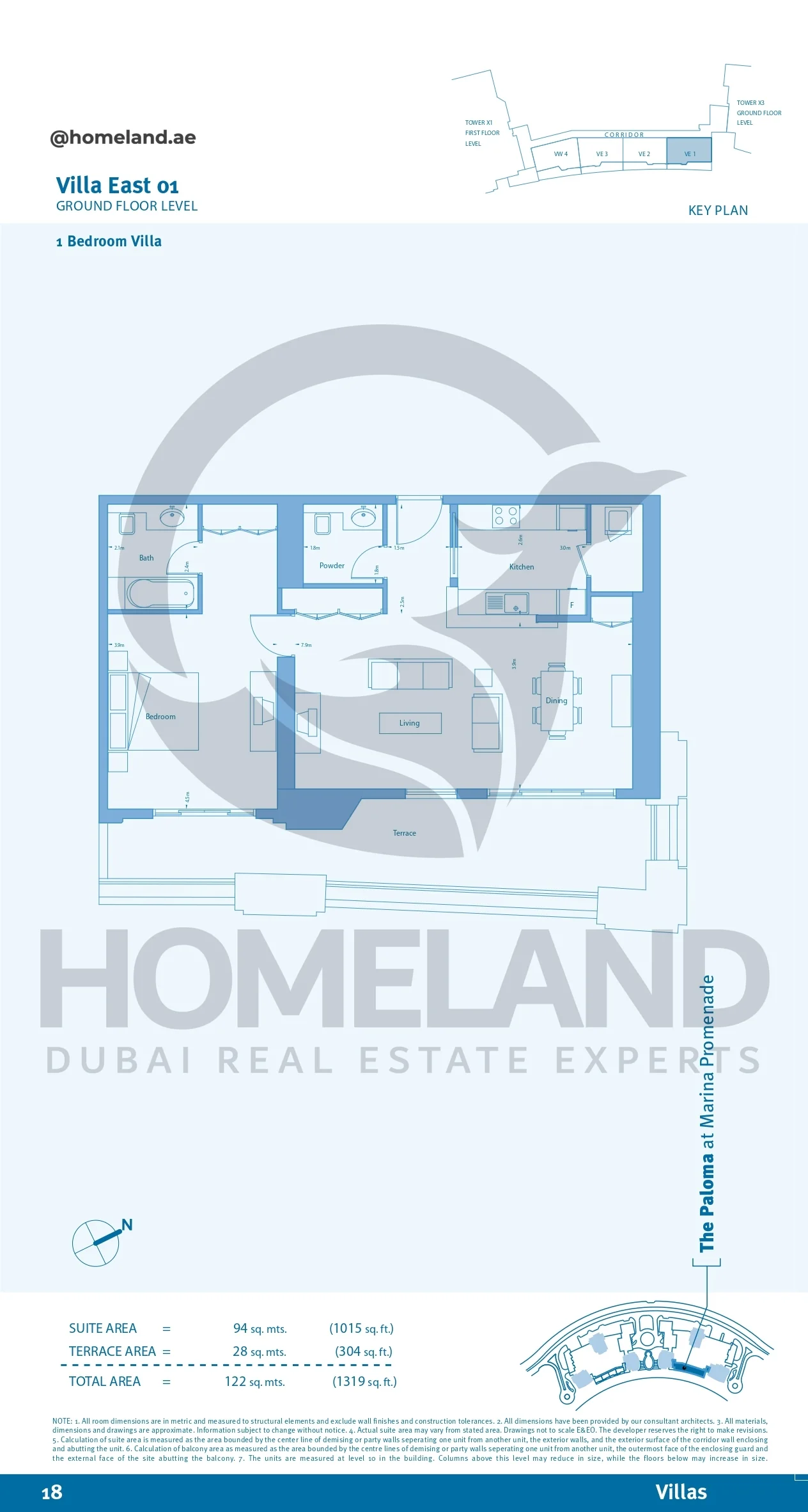 Marina Promenade_The Paloma, Villa East 01, 1BR, Ground Floor Level, 1319 SQFT