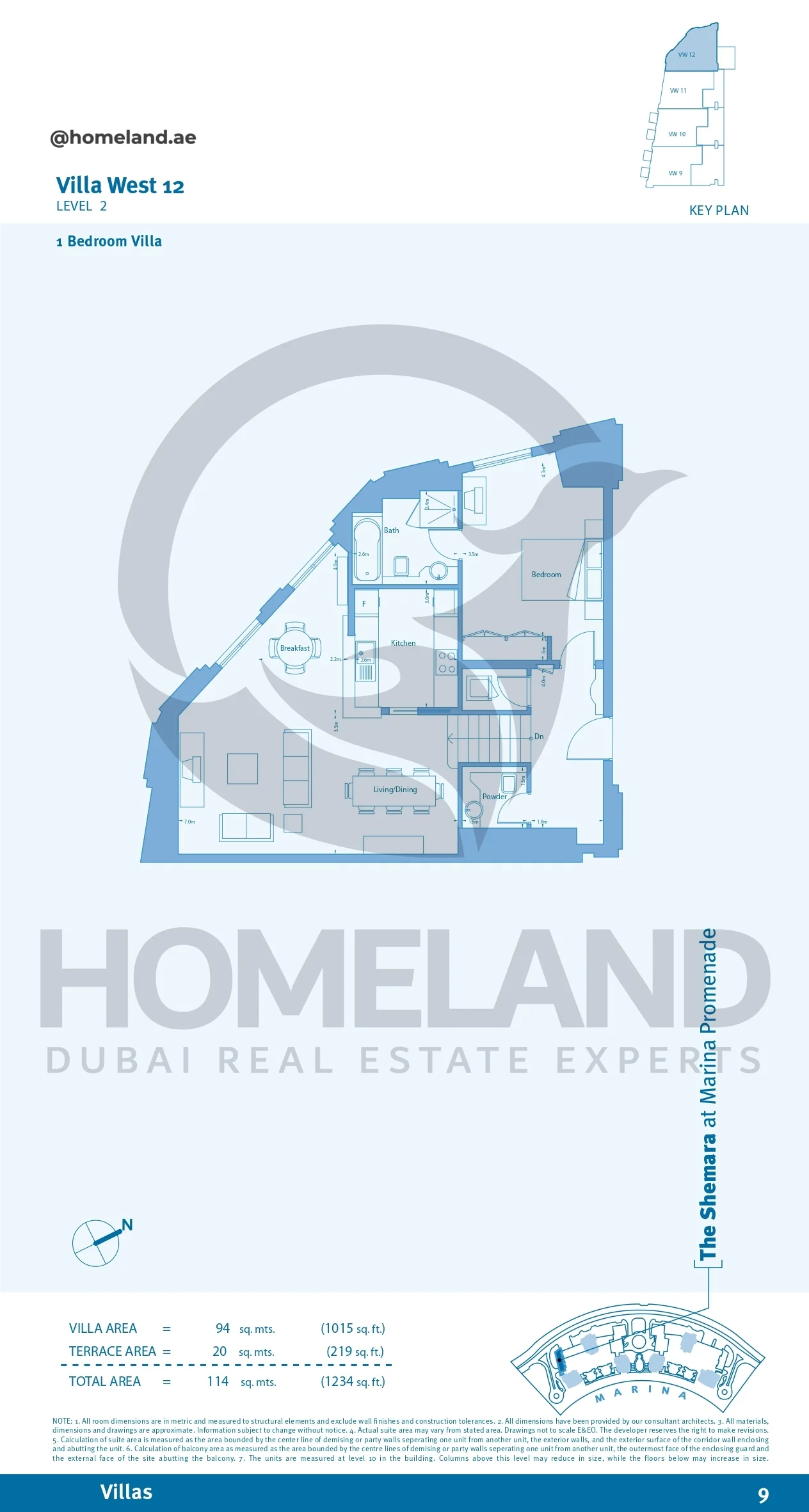Marina Promenade_The Shemara, Villa West 12, 1BR, Level 2, 1234 SQFT