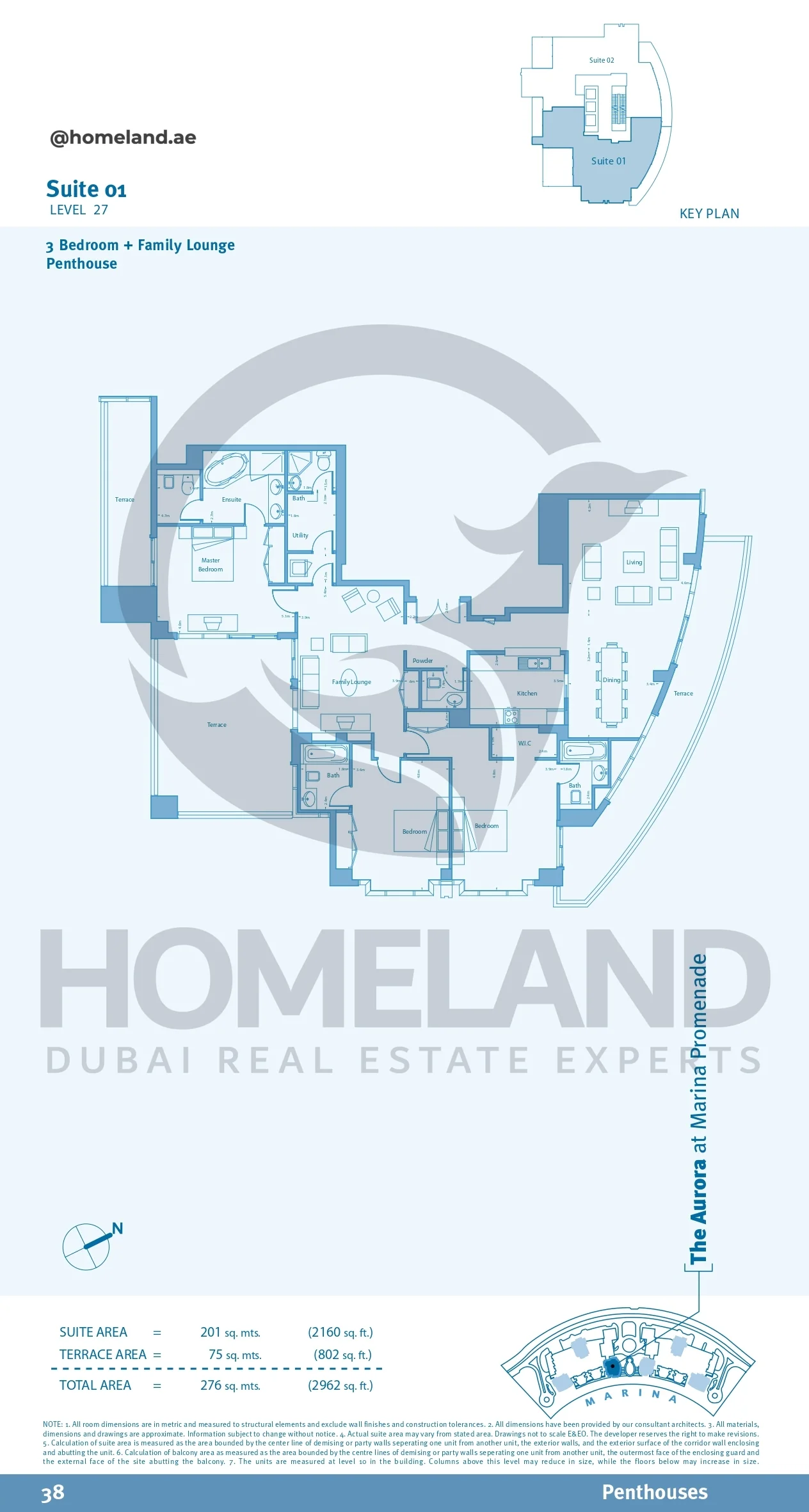 Marina Promenade_The Aurora, Penthouse, 3BR+Family Lounge, Suite 01, Level 27, 2962 SQFT