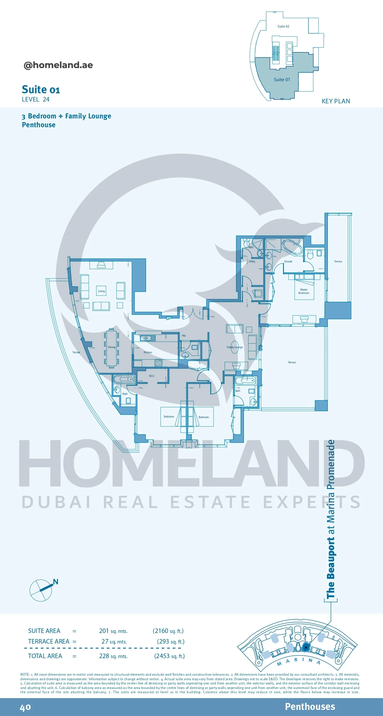 Marina Promenade_The Beauport, Penthouse, 3BR+Family Lounge, Suite 01, Level 24, 2453 SQFT