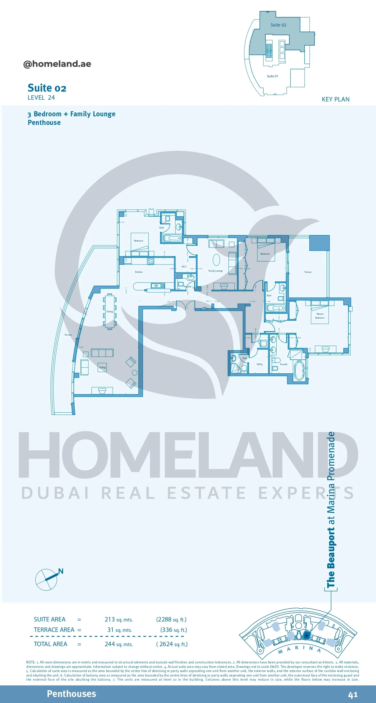Marina Promenade_The Beauport, Penthouse, 3BR+Family Lounge, Suite 02, Level 24, 2624 SQFT