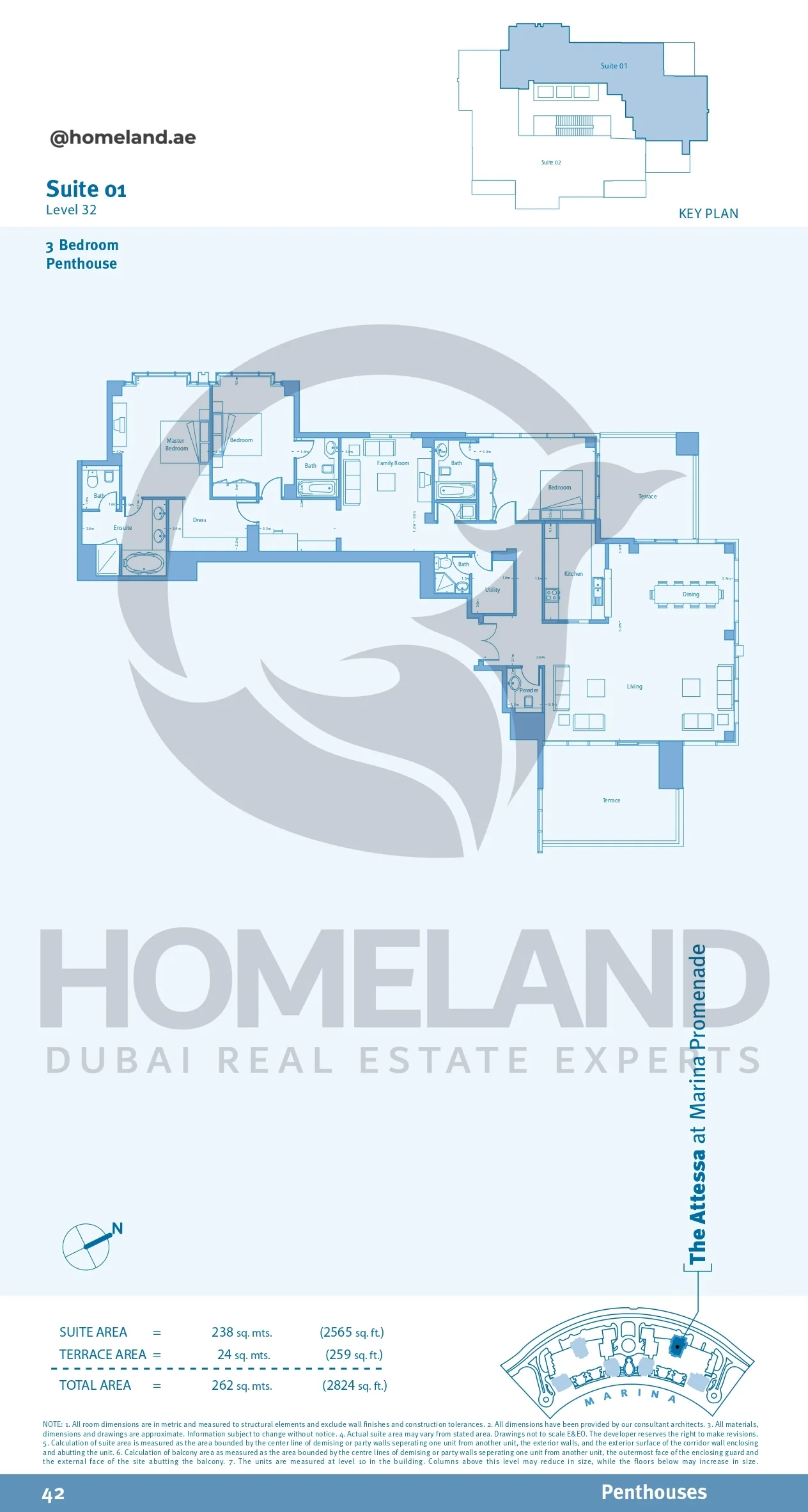 Marina Promenade_The Attessa, Penthouse, 3BR, Suite 01, Level 32, 2824 SQFT
