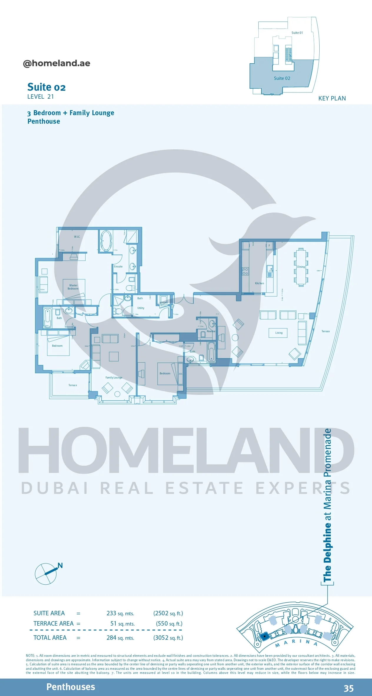 Marina Promenade_The Delphine, Penthouse, 3BR+Family Lounge, Suite 02, Level 21, 3052 SQFT