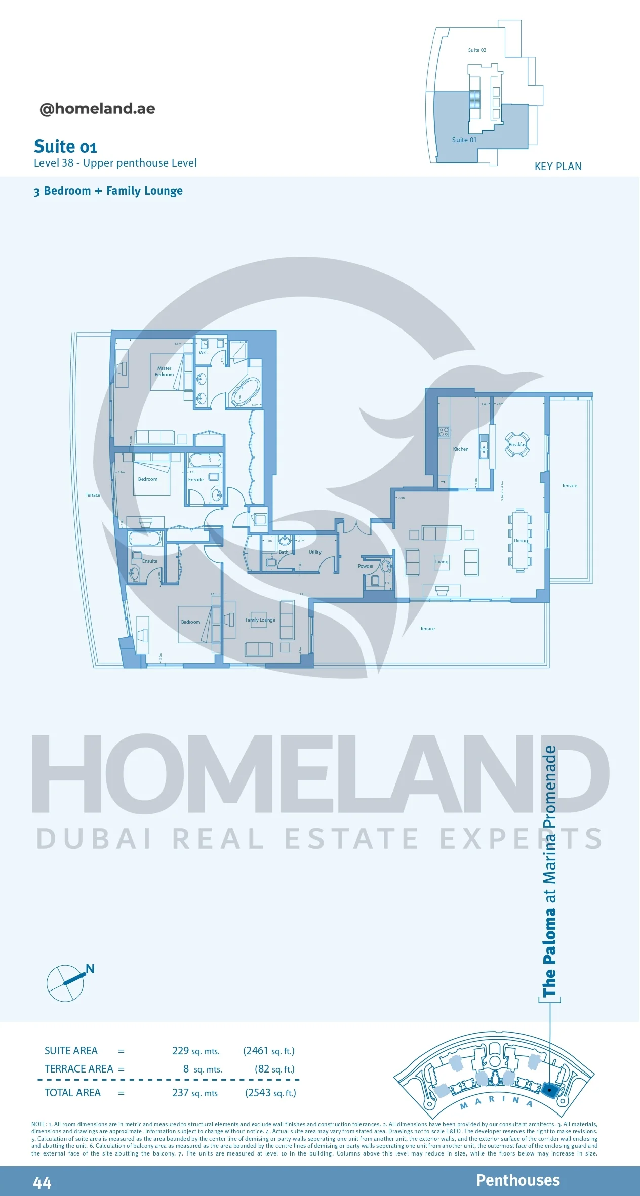 Marina Promenade_The Paloma, Penthouse, 3BR+Family Lounge, Suite 01, Level 38-Upper Penthouse Level, 2543 SQFT