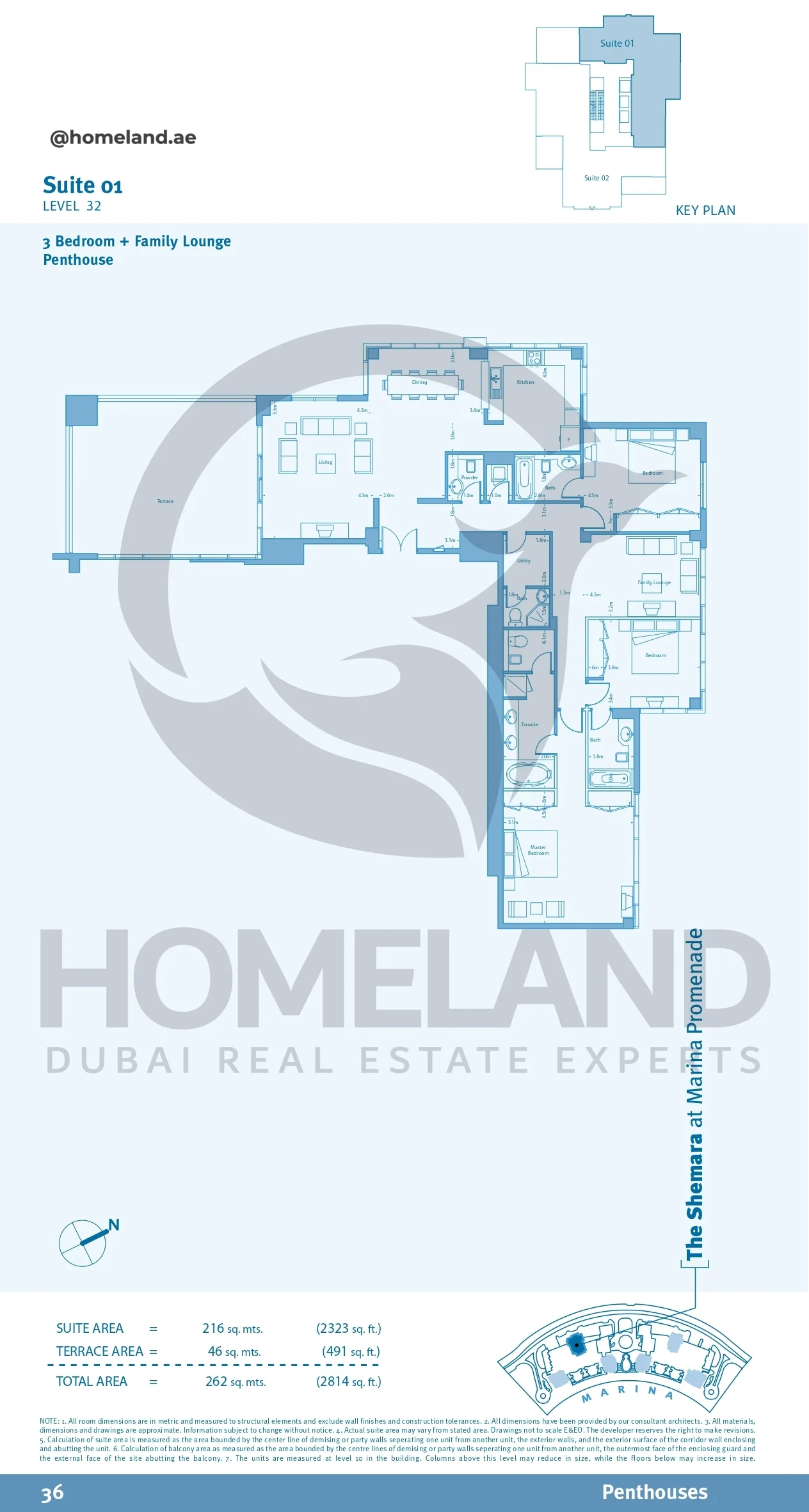 Marina Promenade_The Shemara, Penthouse, 3BR+Family Lounge, Suite 01, Level 32, 2814 SQFT