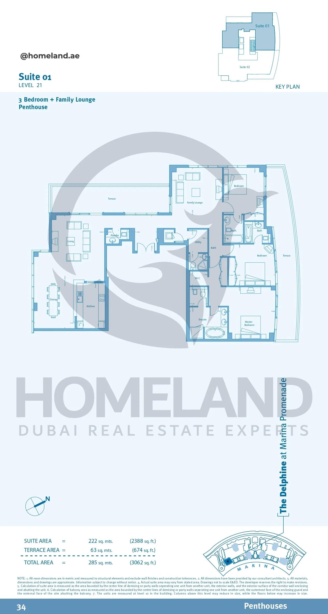 Marina Promenade_The Delphine, Penthouse, 3BR+Family Lounge, Suite 01, Level 21, 3062 SQFT