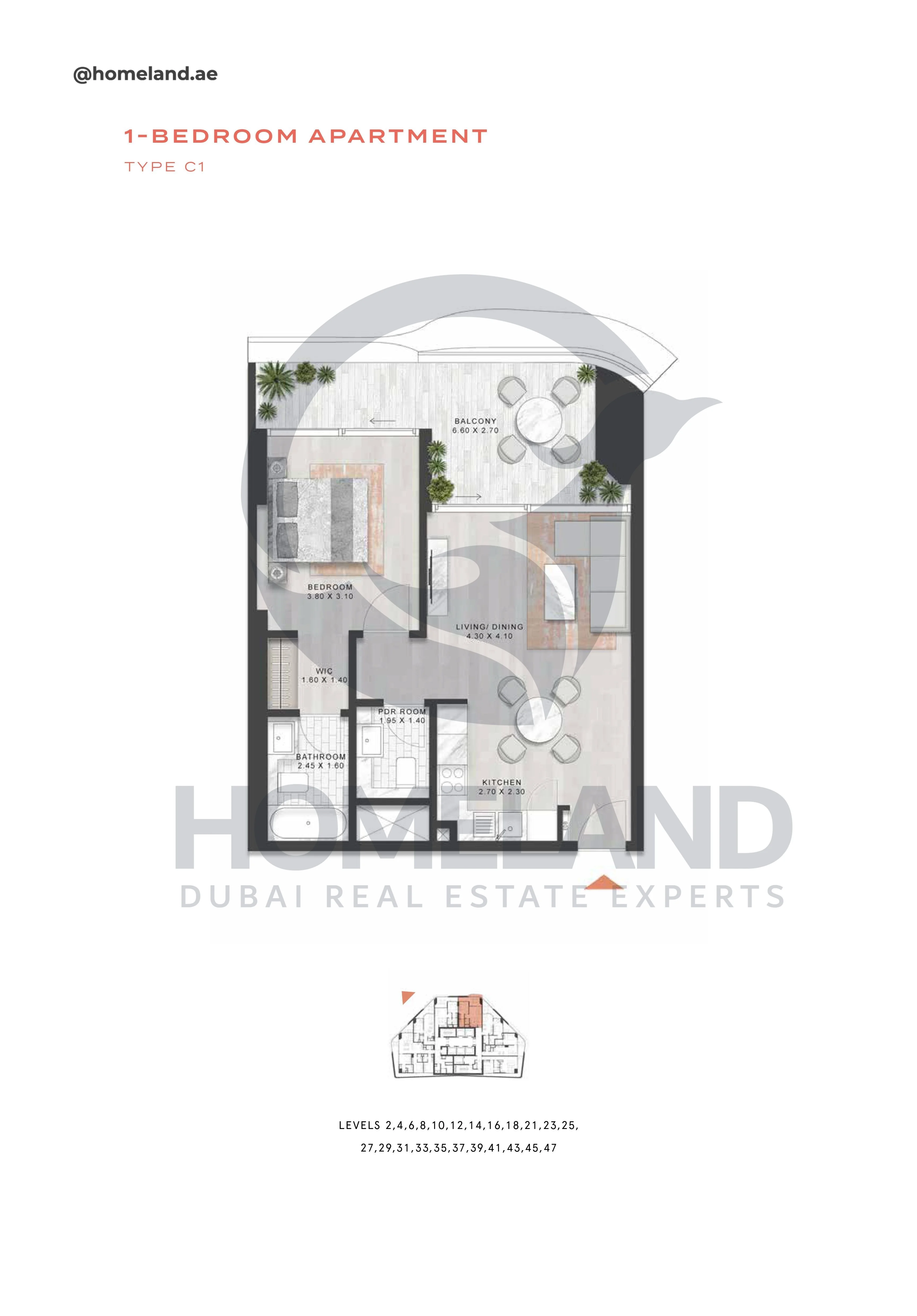 Coral Reef, 1BR, Type C1, Level 2-4-6-8-10-12-14-16-18-21-23-25-27-29-31-33-35-37-39-41-43-45-47