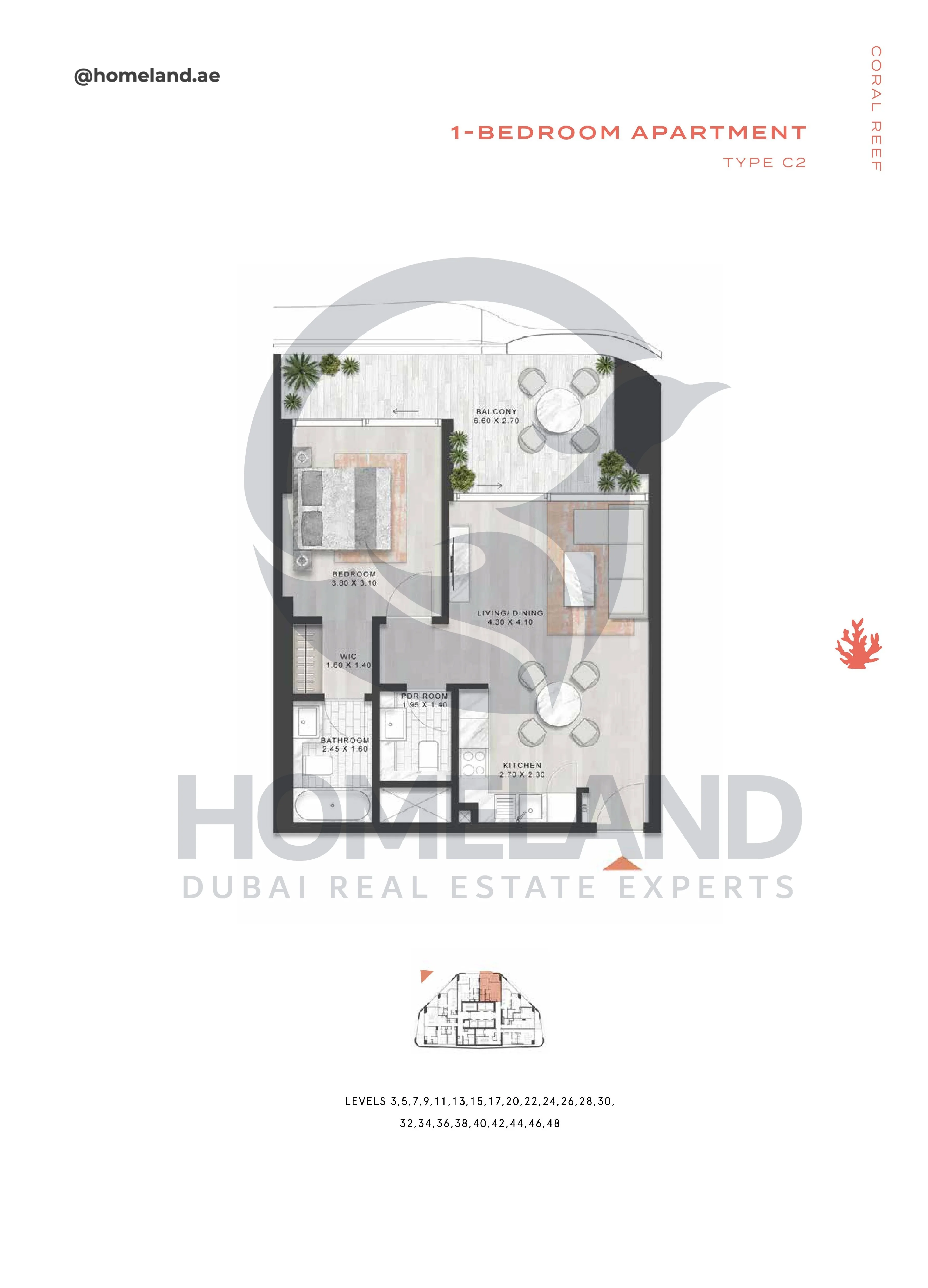 Coral Reef, 1BR, Type C2, Level 3-5-7-9-11-13-15-17-20-22-24-26-28-30-32-34-36-38-40-42-44-46-48