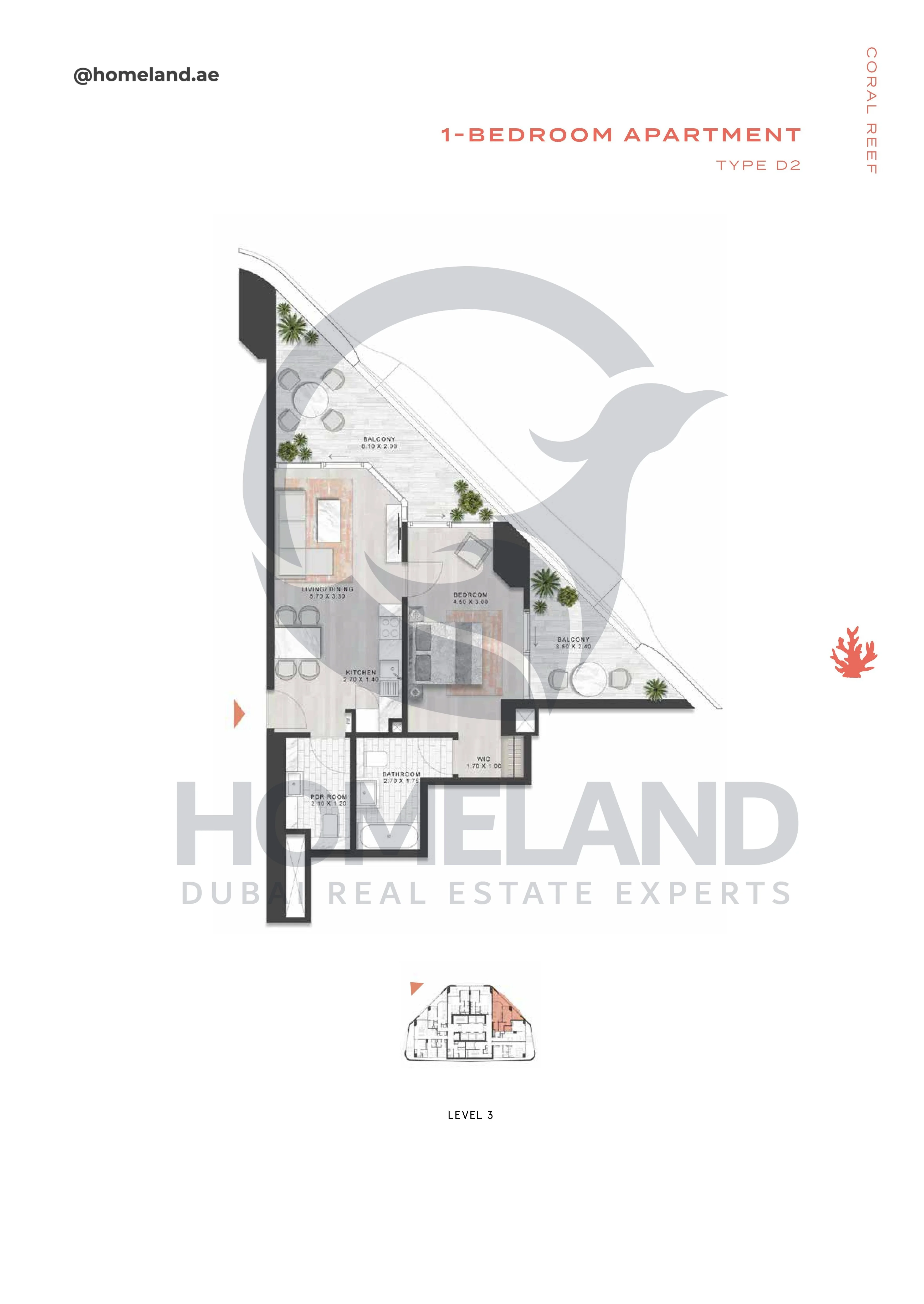 Coral Reef, 1BR, Type D2, Level 3