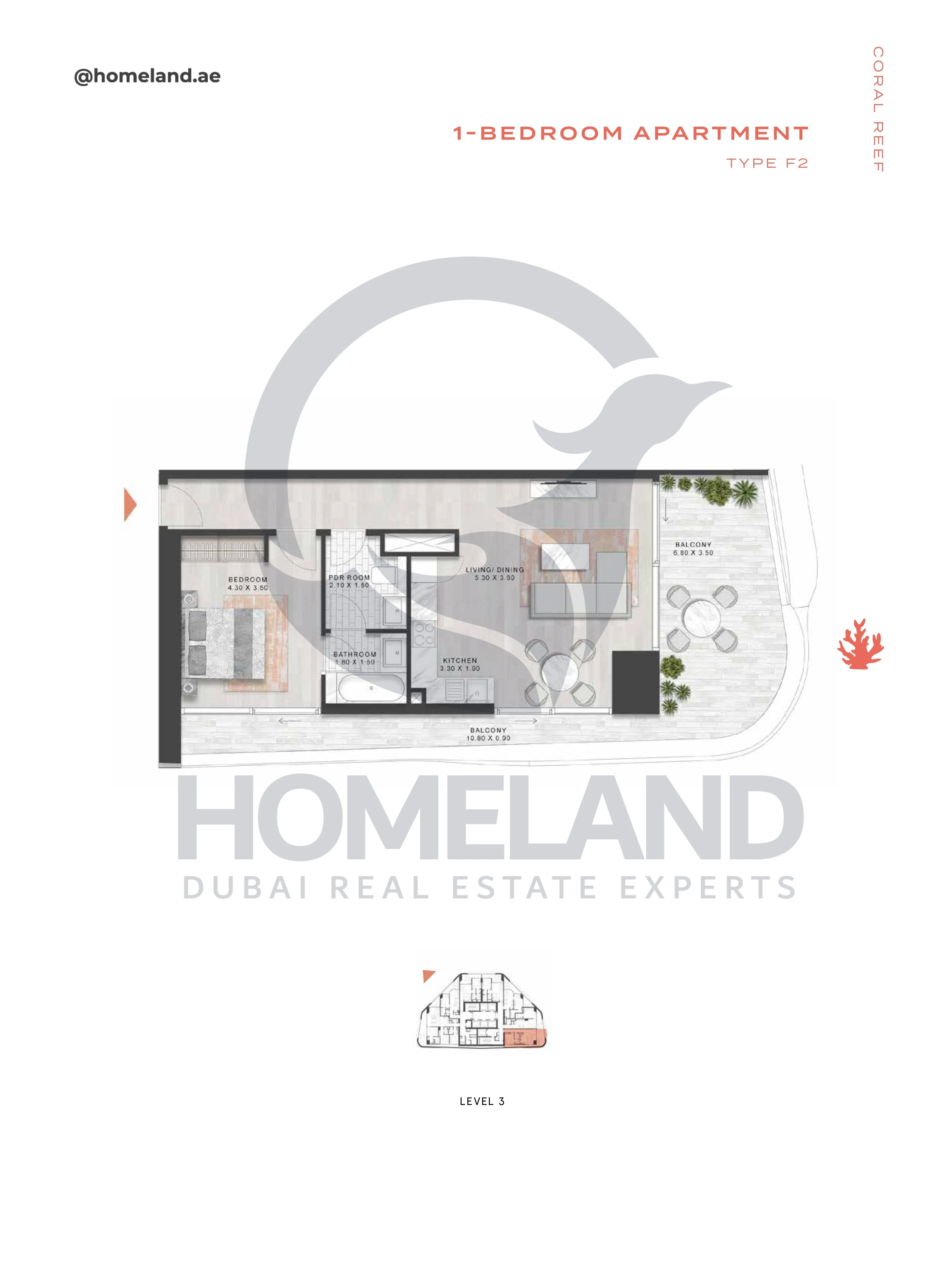 Coral Reef, 1BR, Type F2, Level 3