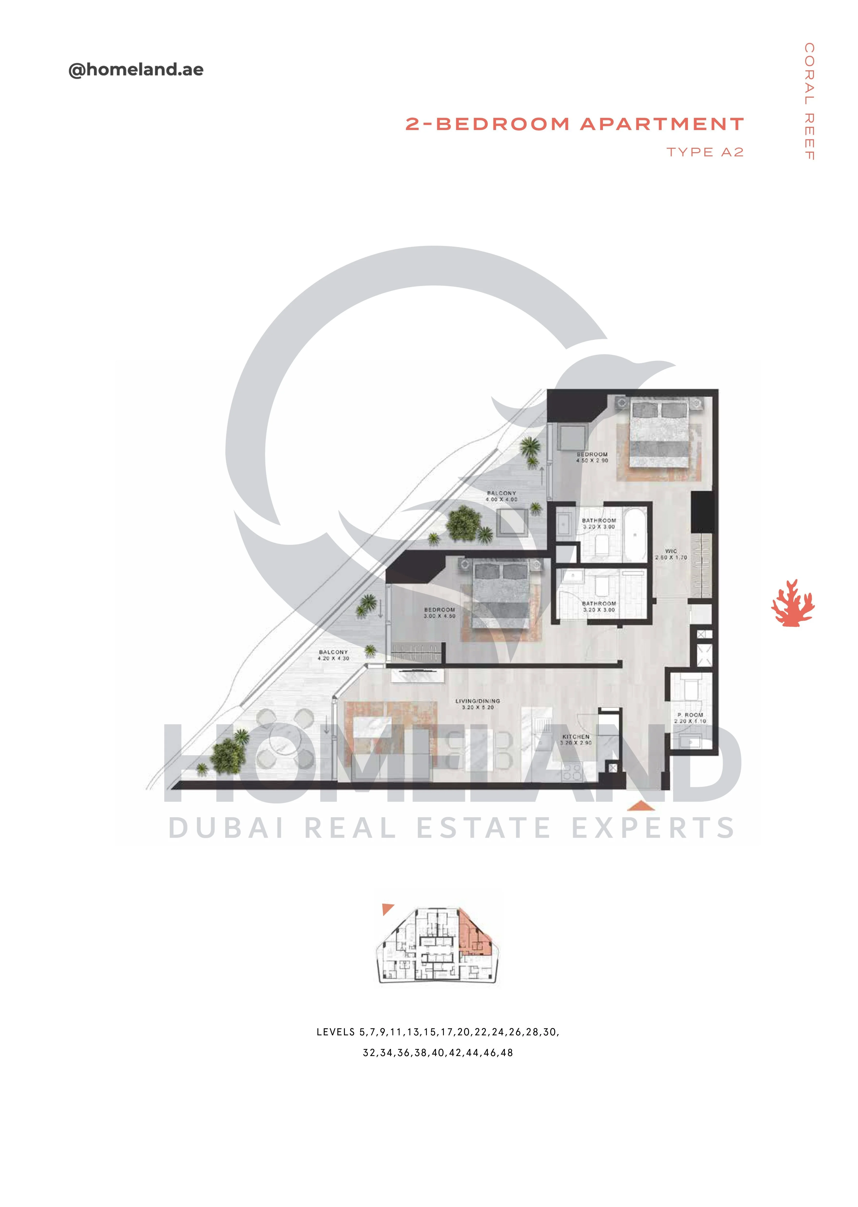 Coral Reef, 2BR, Type A2, Level 5-7-9-11-13-15-17-20-22-24-26-28-30-32-34-36-38-40-42-44-46-48