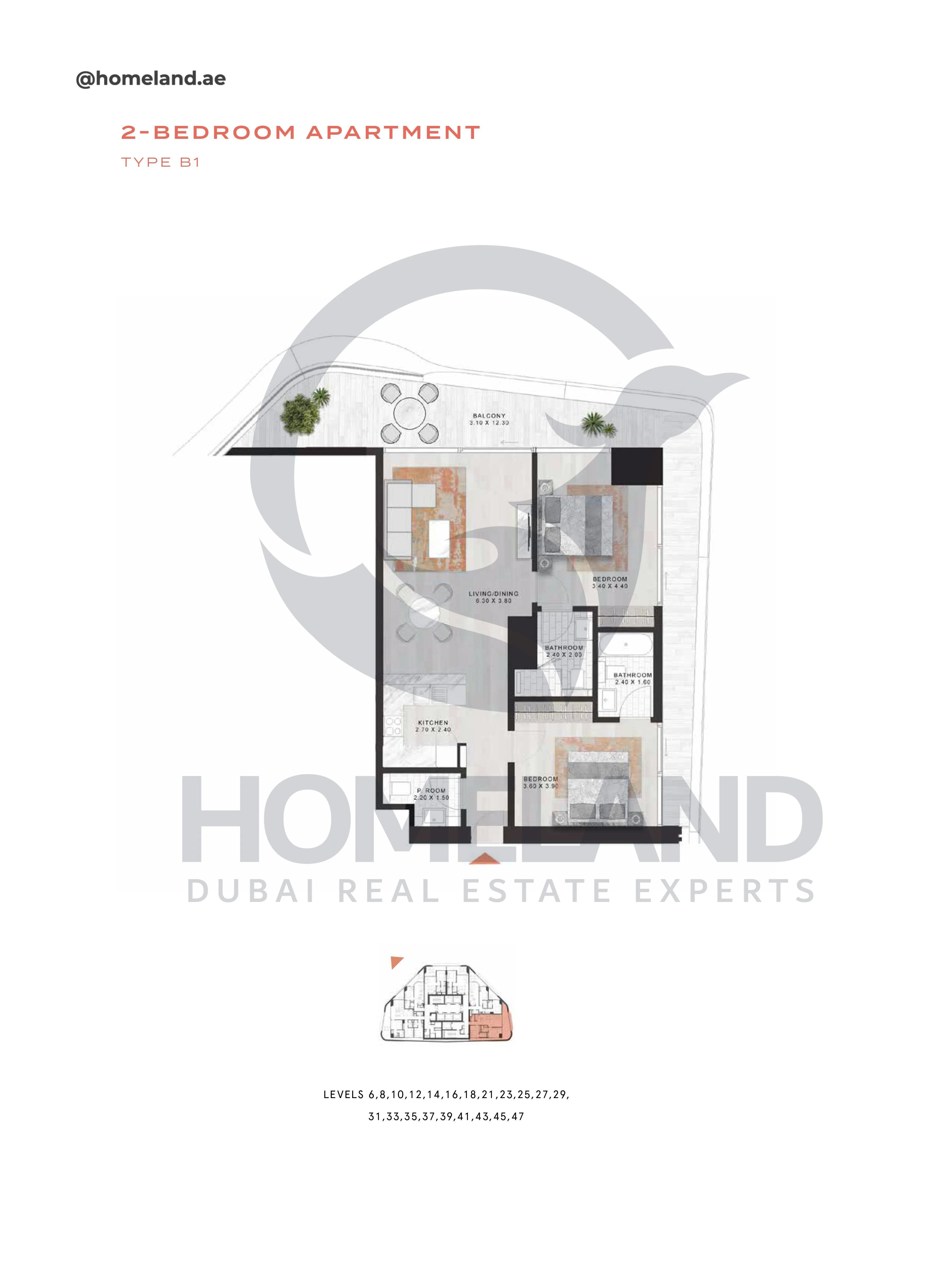 Coral Reef, 2BR, Type B1, Level 6-8-10-12-14-16-18-21-23-25-27-29-31-33-35-37-39-41-43-45-47