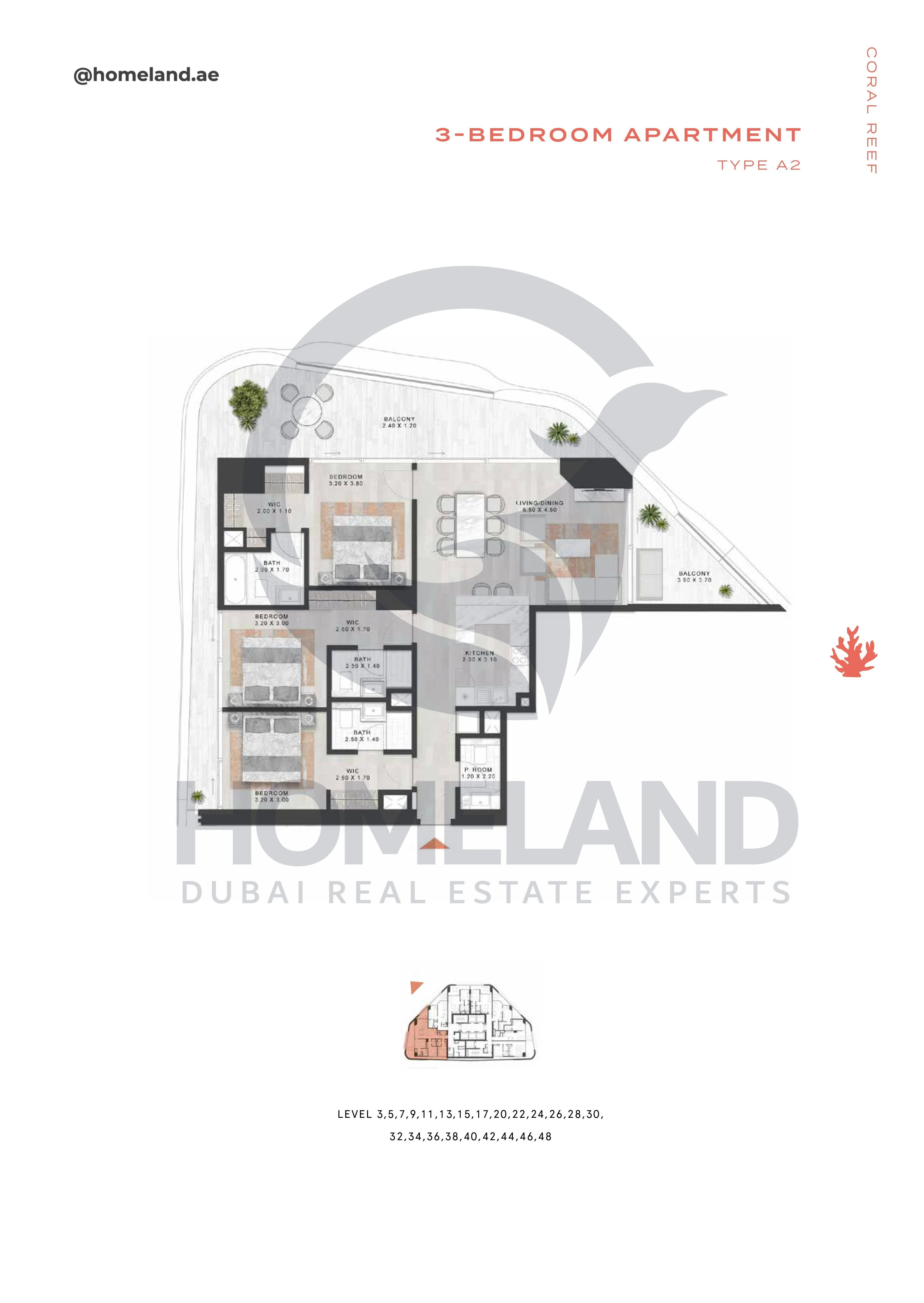 Coral Reef, 3BR, Type A2, Level 3-5-7-9-11-13-15-17-20-22-24-26-28-30-32-34-36-38-40-42-44-46-48