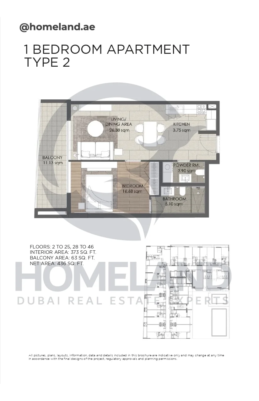 Concept 7 Residences, 1BR, Type 2, 2 to 25-28 to 46, 436 SQFT