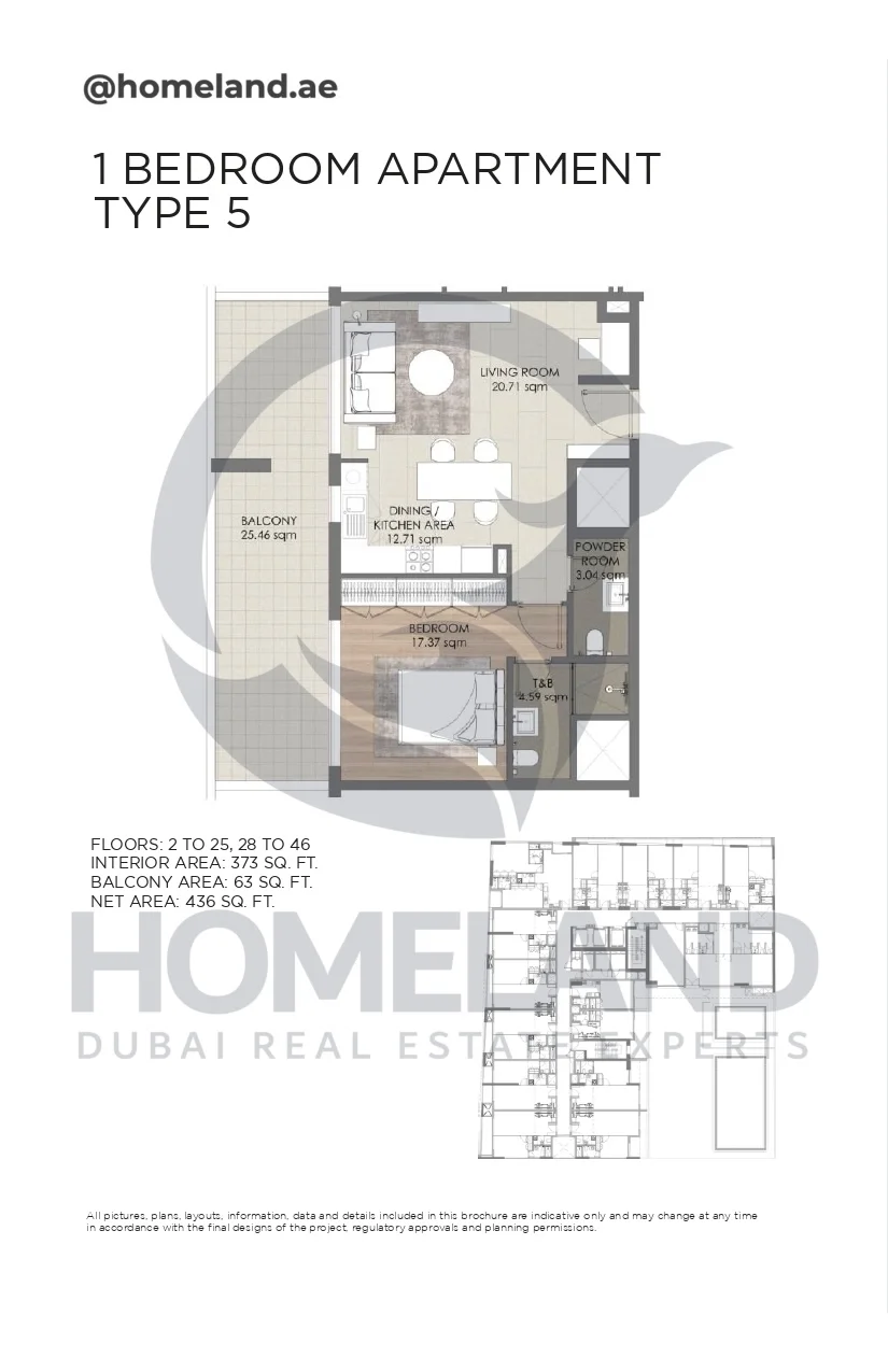 Concept 7 Residences, 1BR, Type 5, 2 to 25-28 to 46, 436 SQFT