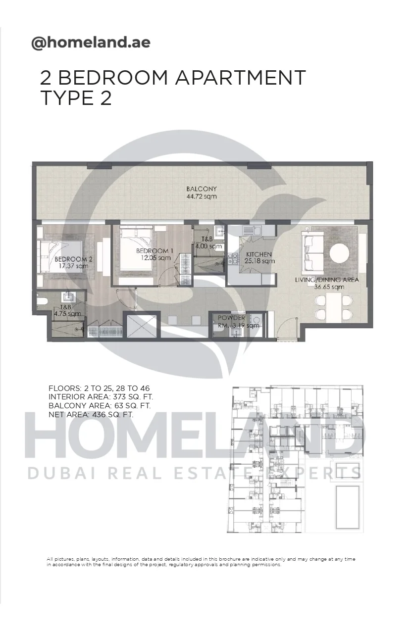Concept 7 Residences, 2BR, Type 2, 2 to 25-28 to 46, 436 SQFT