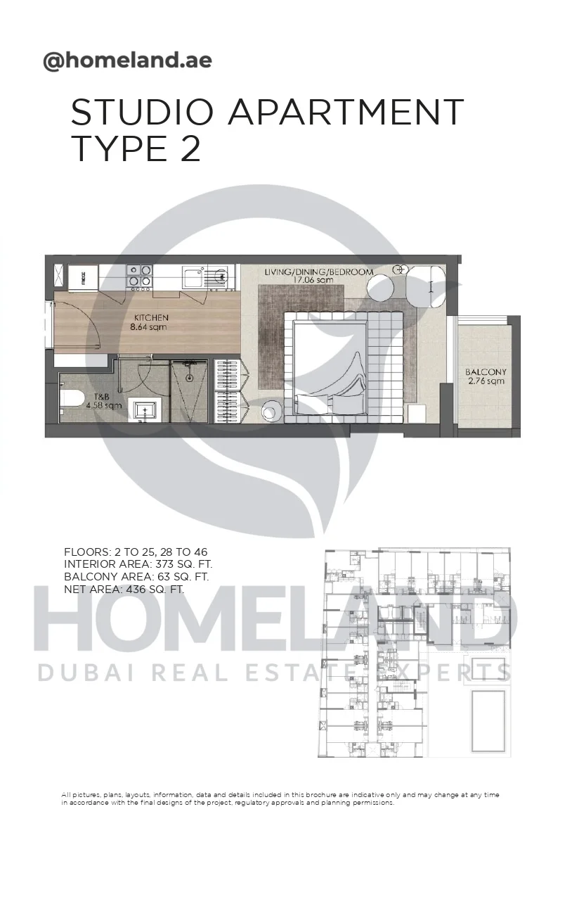 Concept 7 Residences, Studio, Type 2, 2 to 25-28 to 46, 436 SQFT