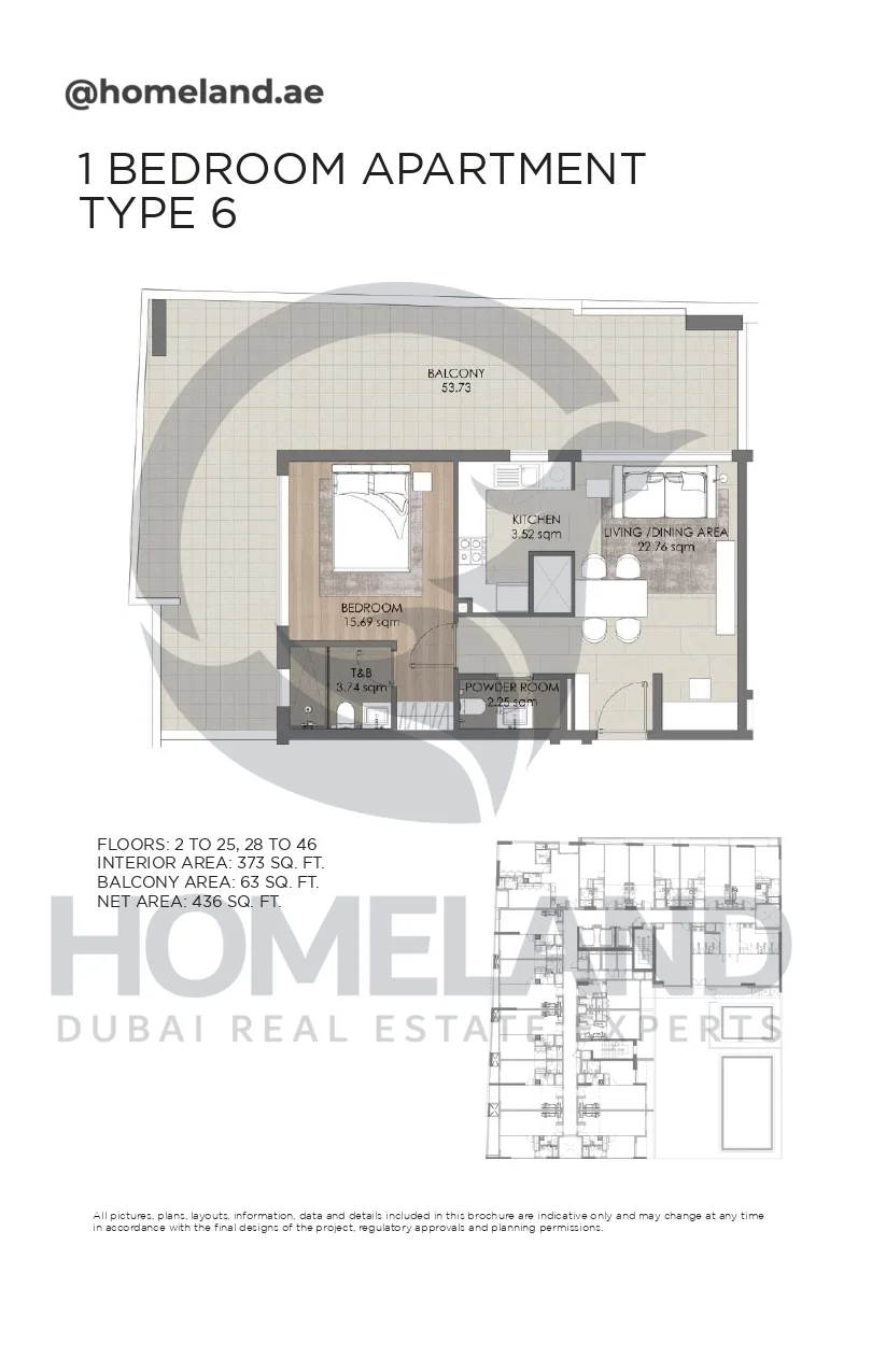 Concept 7 Residences, 1BR, Type 6, 2 to 25-28 to 46, 436 SQFT