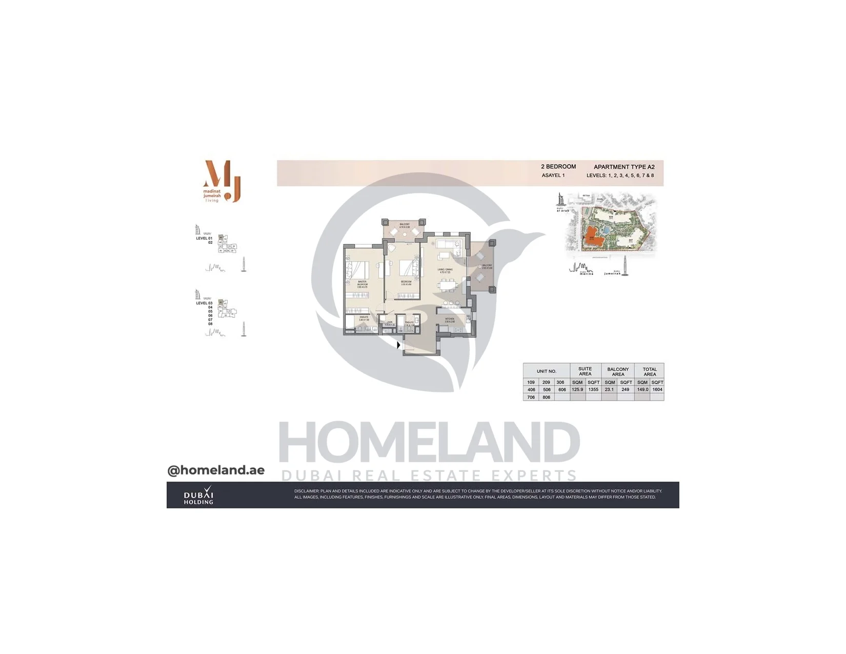 Asayel 1_MJL, 2BR, Type A2, Level 1 to 8, Unit 109-209-306-406-506-606—706-806, 1604 SQFT
