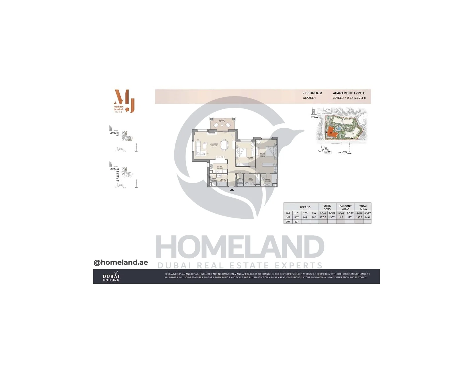 Asayel 1_MJL, 2BR, Type E, Level 1 to 8, Unit 103-110-203-210-307-407-507-607-707-807, 1494 SQFT