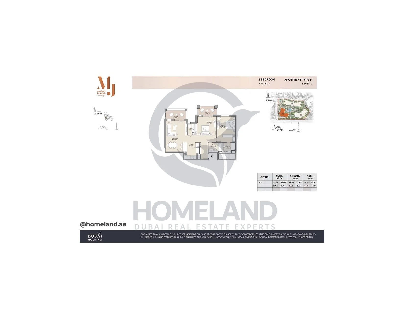Asayel 1_MJL, 2BR, Type F, Level 9, Unit 904, 1461 SQFT