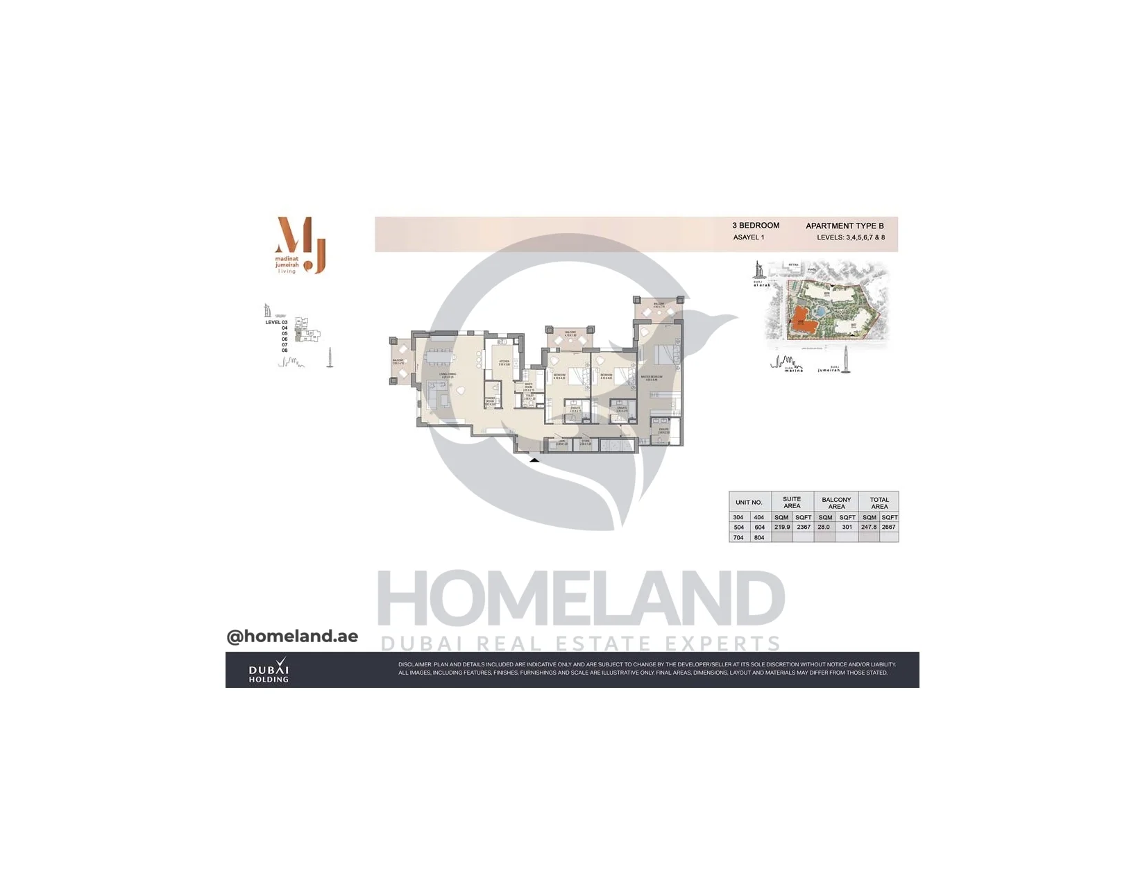 Asayel 1_MJL, 3BR, Type B, Level 3 to 8, Unit 304-404-504-604-704-804, 2667 SQFT