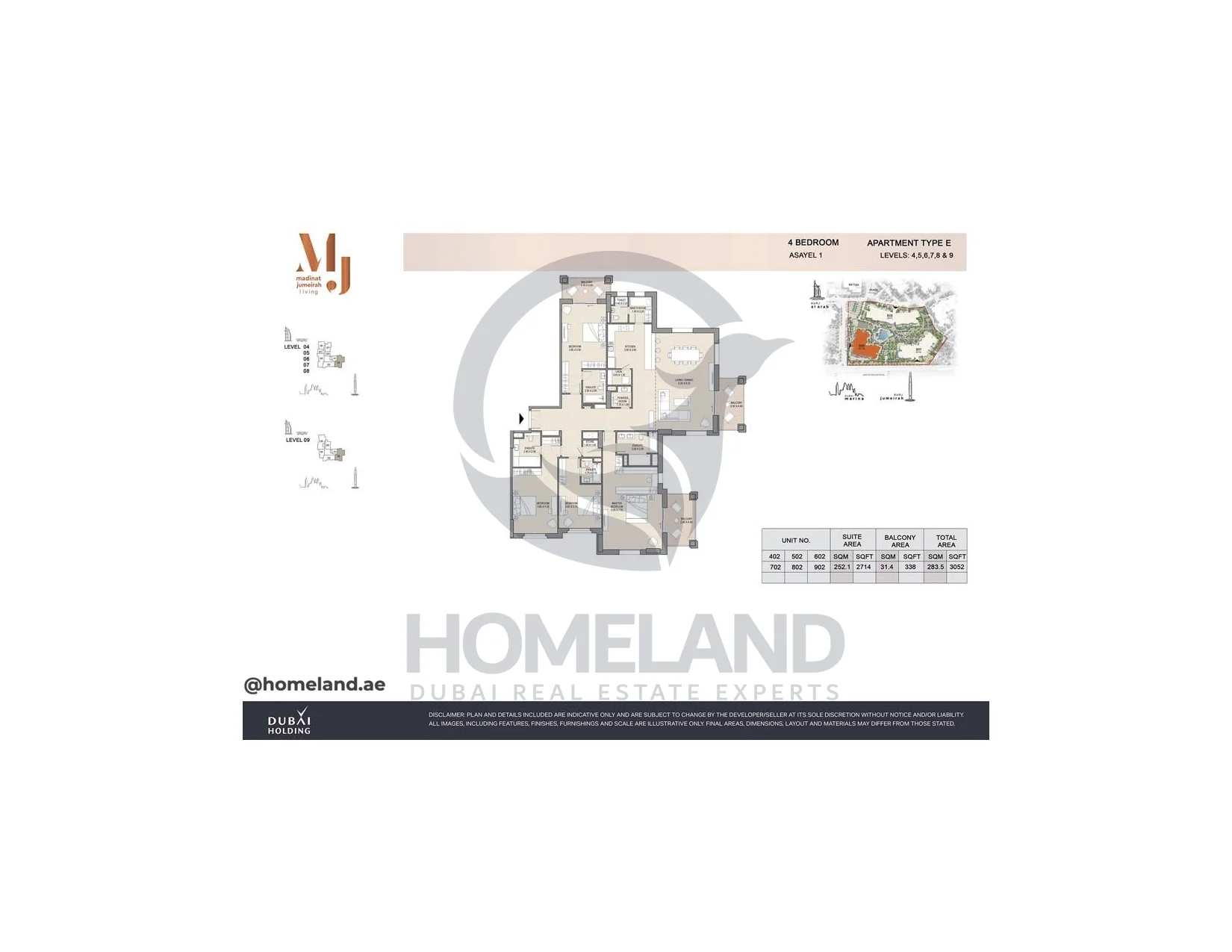Asayel 1_MJL, 4BR, Type E, Level 4 to 9, Unit 402-502-602-702-802-902, 3052 SQFT