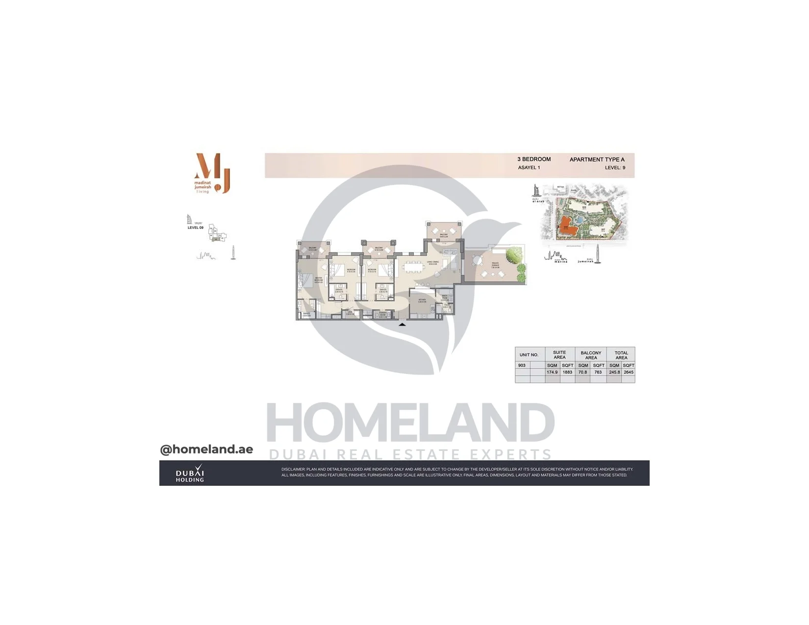 Asayel 1_MJL, 3BR, Type A, Level 9, Unit 903, 2645 SQFT