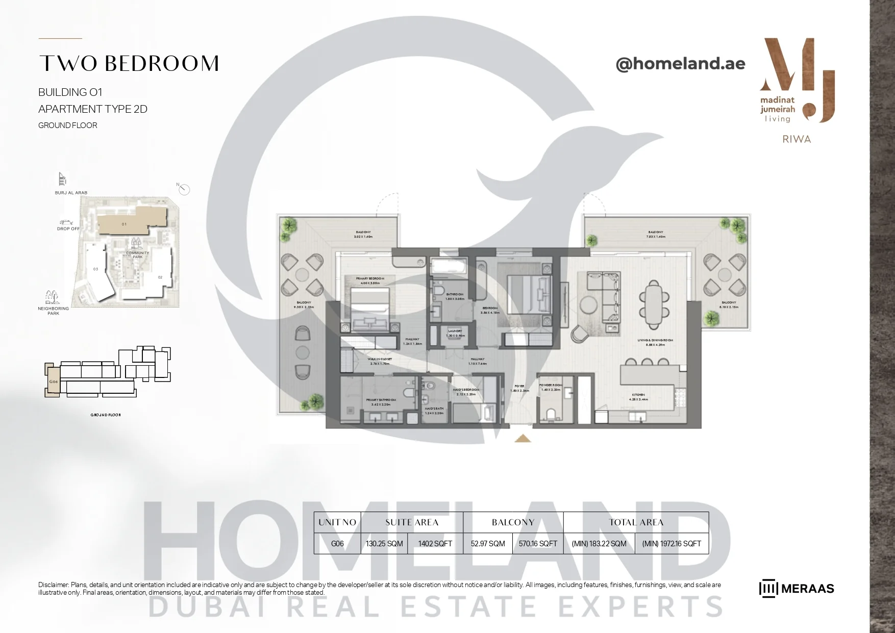 Riwa, Building 01, 2BR, Type 2D, Ground Floor, Unit G06, 1972.16 SQFT