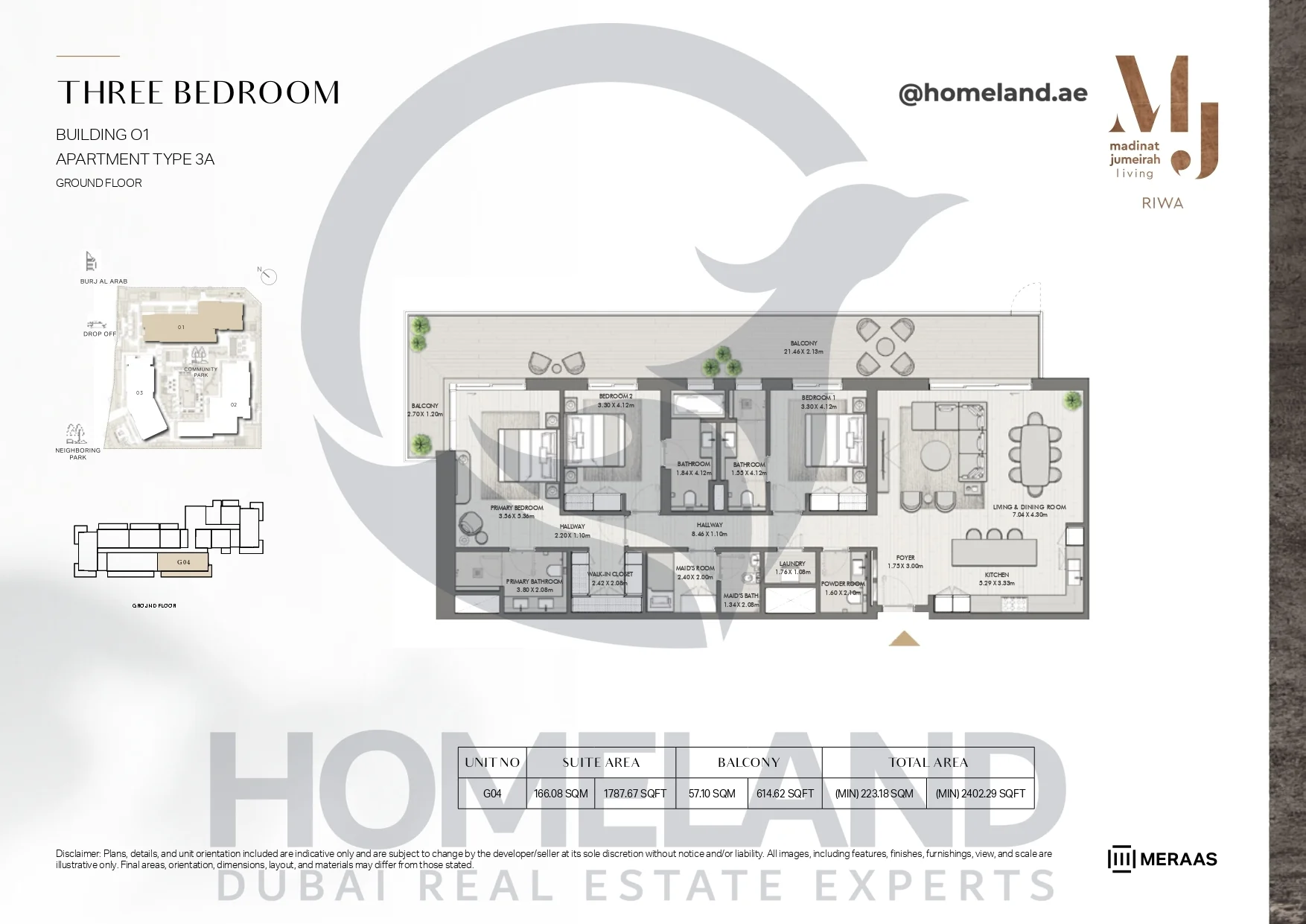 Riwa, Building 01, 3BR, Type 3A, Ground Floor, Unit G04, 2402.29 SQFT