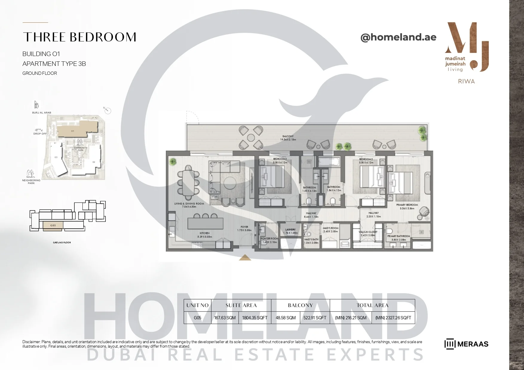 Riwa, Building 01, 3BR, Type 3B, Ground Floor, Unit G05, 2327.26 SQFT