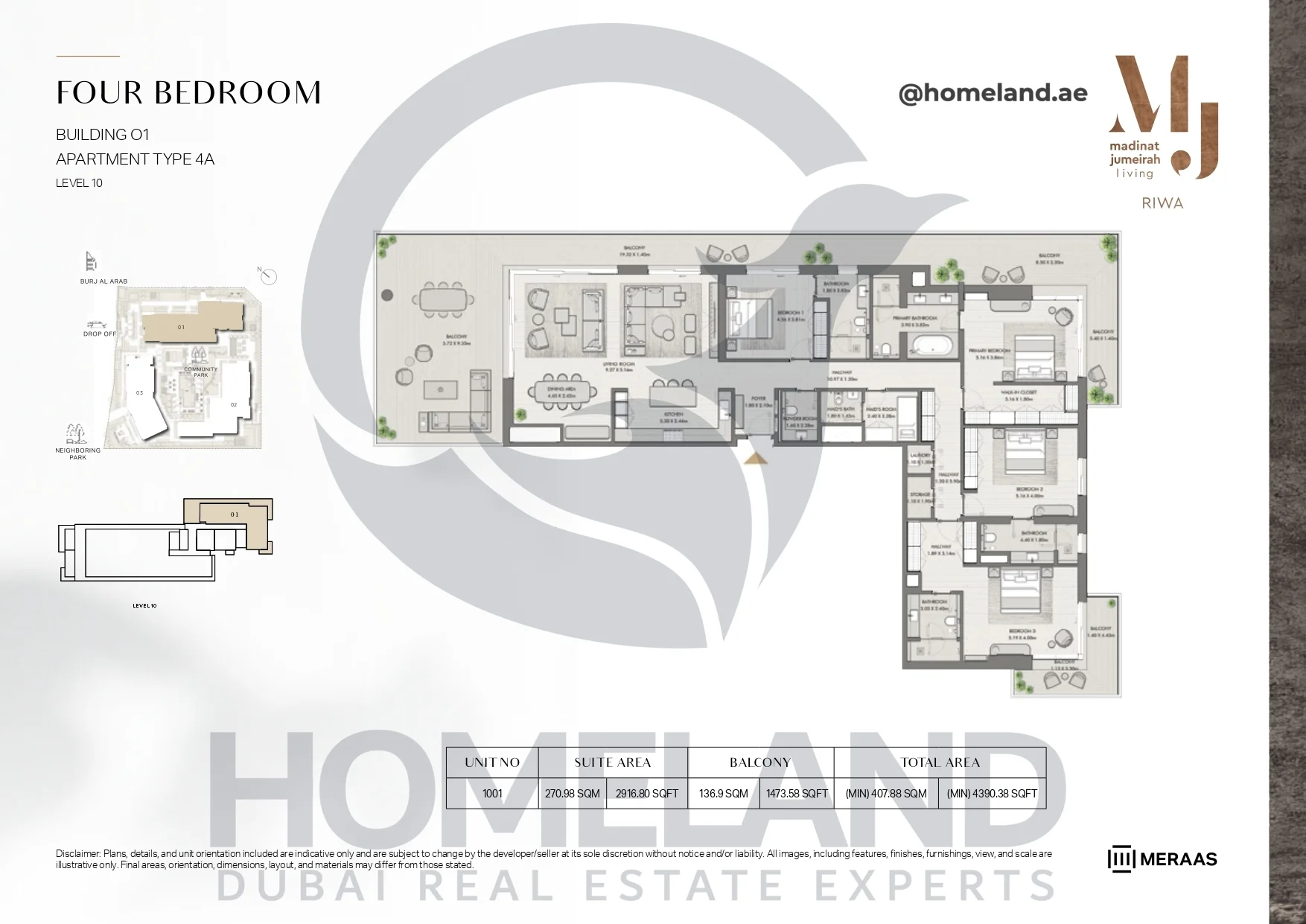 Riwa, Building 01, 4BR, Type 4A, Level 10, Unit 1001, 4390.38 SQFT