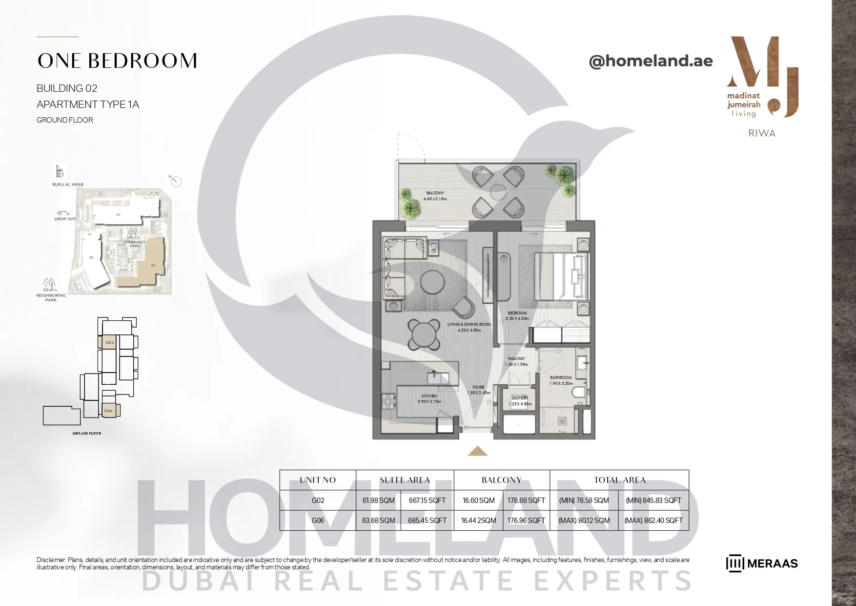 Riwa, Building 02, 1BR, Type 1A, Ground Floor, Unit G02-G06, 862.40 SQFT
