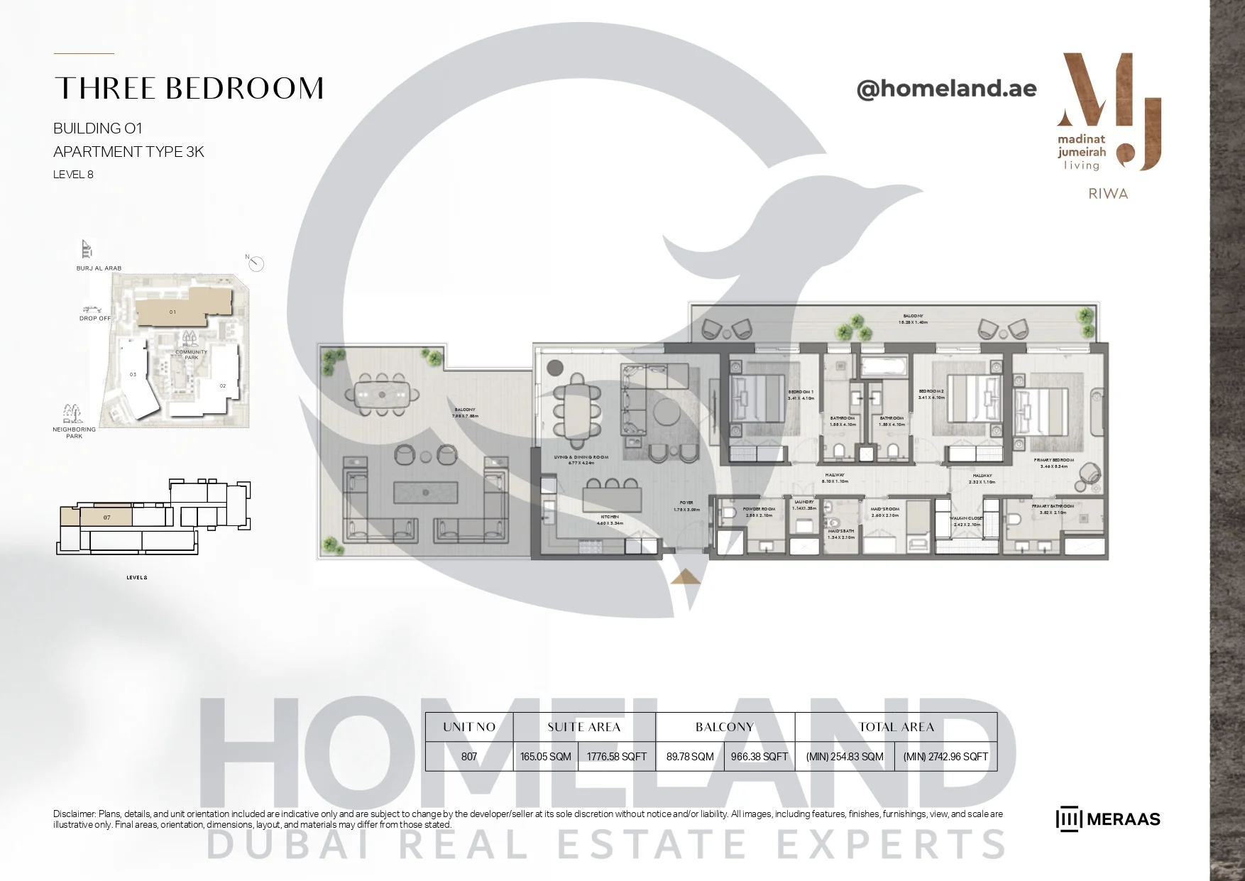 Riwa, Building 01, 3BR, Type 3K, Level 8, Unit 807, 2742.96 SQFT
