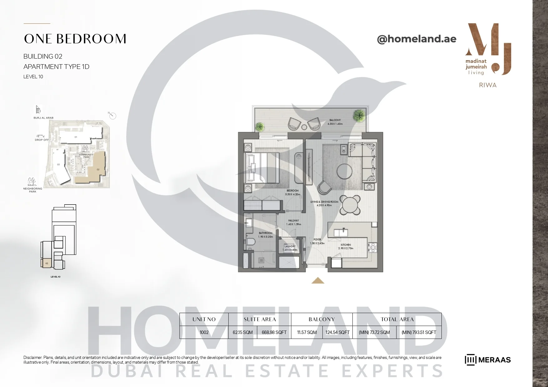 Riwa, Building 02, 1BR, Type 1D, Level 10, Unit 1002, 793.51 SQFT