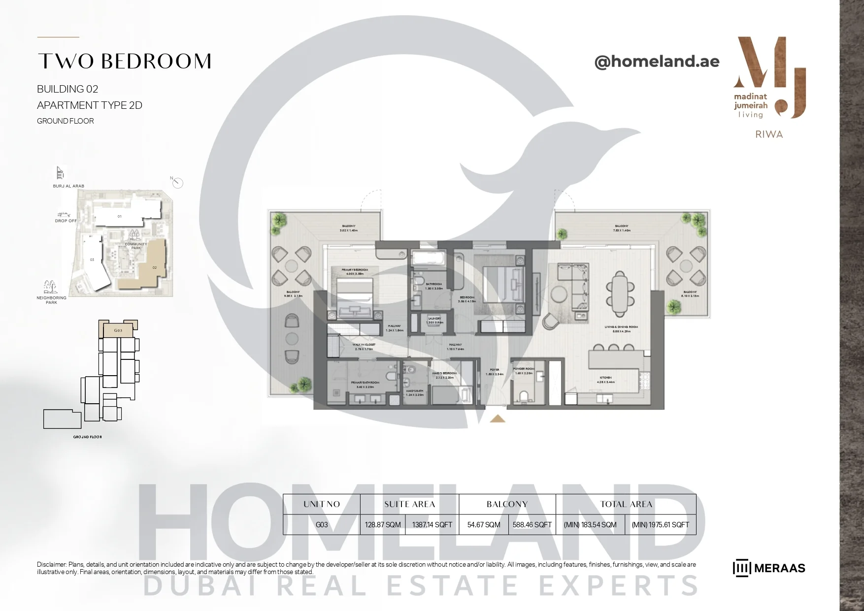 Riwa, Building 02, 2BR, Type 2D, Ground Floor, Unit G03, 1975.61 SQFT