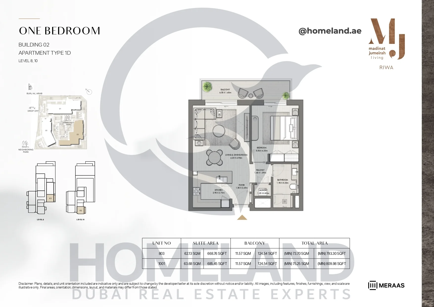 Riwa, Building 02, 1BR, Type 1D, Level 8 & 10, Unit 803-1001, 809.98 SQFT