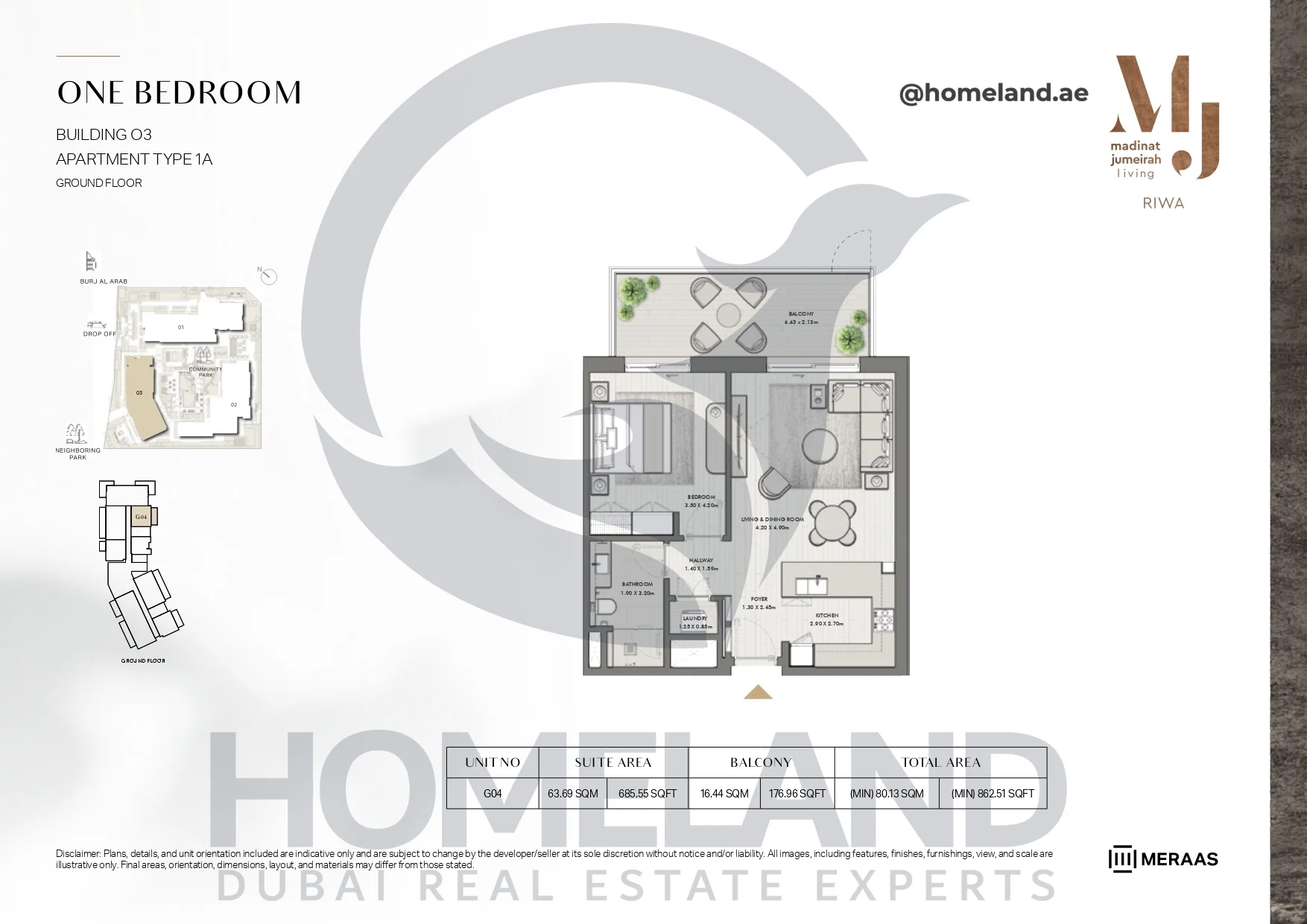 Riwa, Building 03, 1BR, Type 1A, Ground Floor, Unit G04, 862.51 SQFT