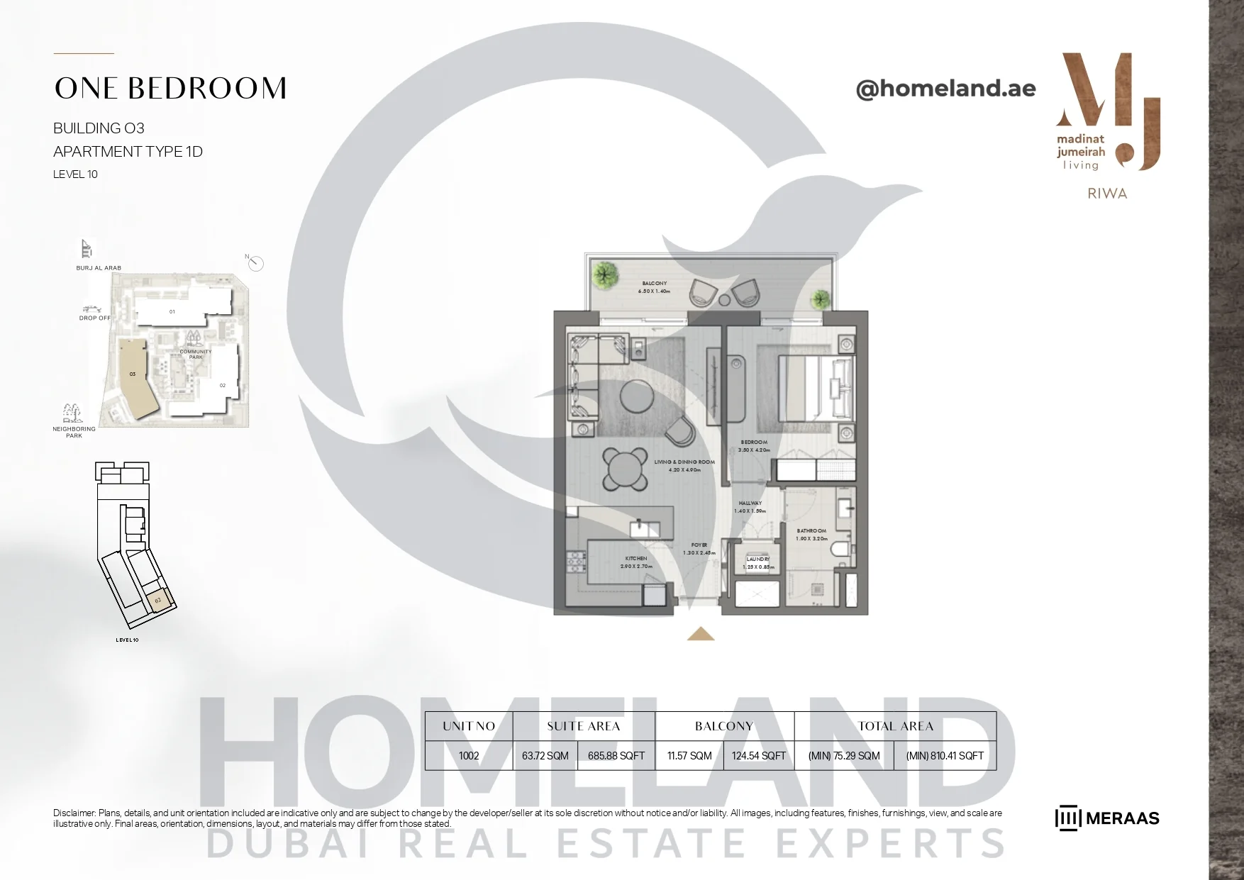 Riwa, Building 03, 1BR, Type 1D, Level 10, Unit 1002, 810.41 SQFT