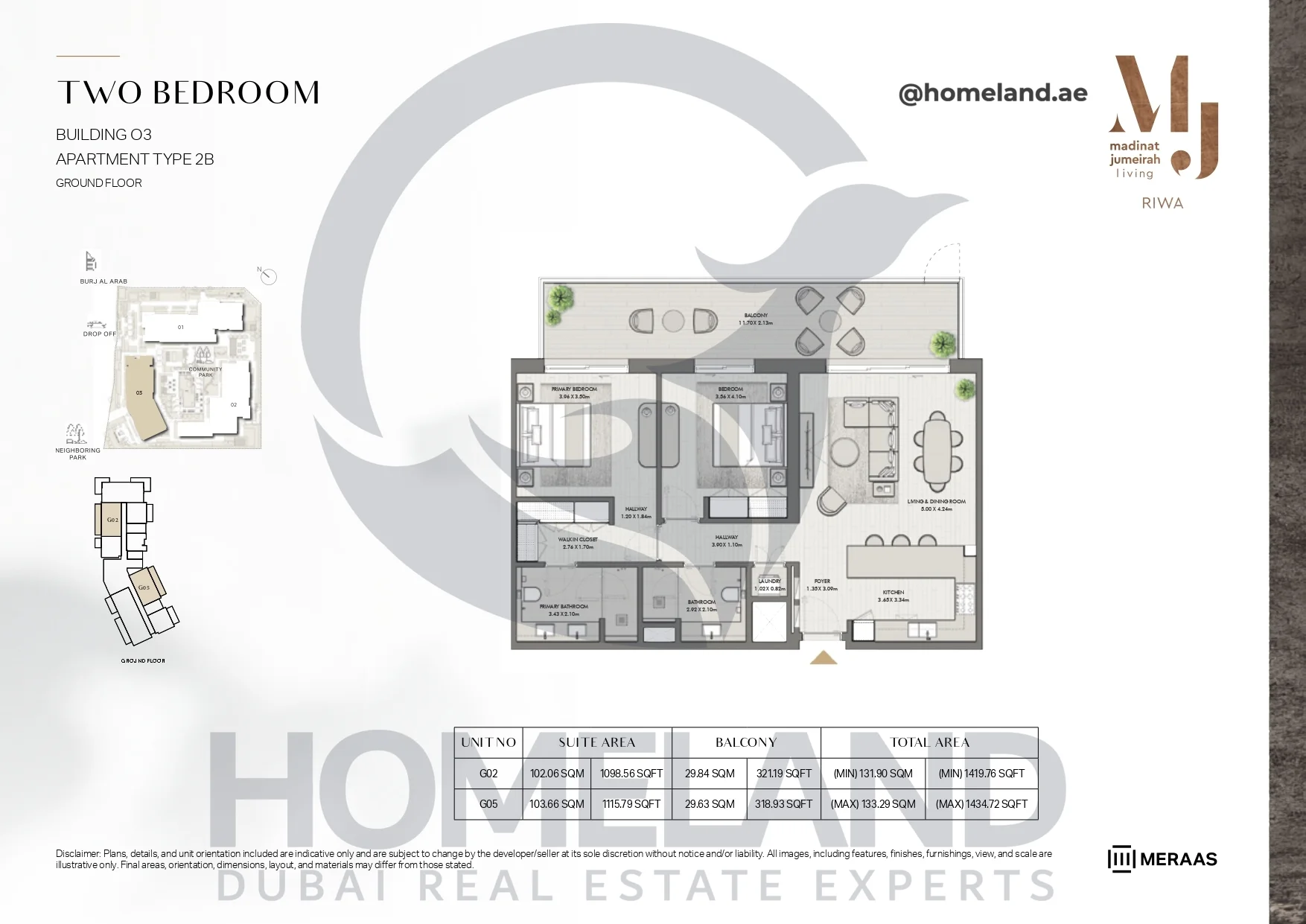 Riwa, Building 03, 2BR, Type 2B, Ground Floor, Unit G02-G05, 1434.72 SQFT