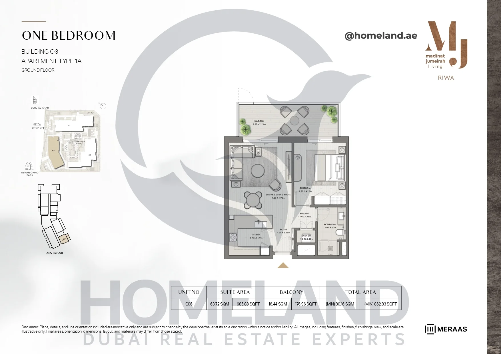 Riwa, Building 03, 1BR, Type 1A, Ground Floor, Unit G06, 862.83 SQFT