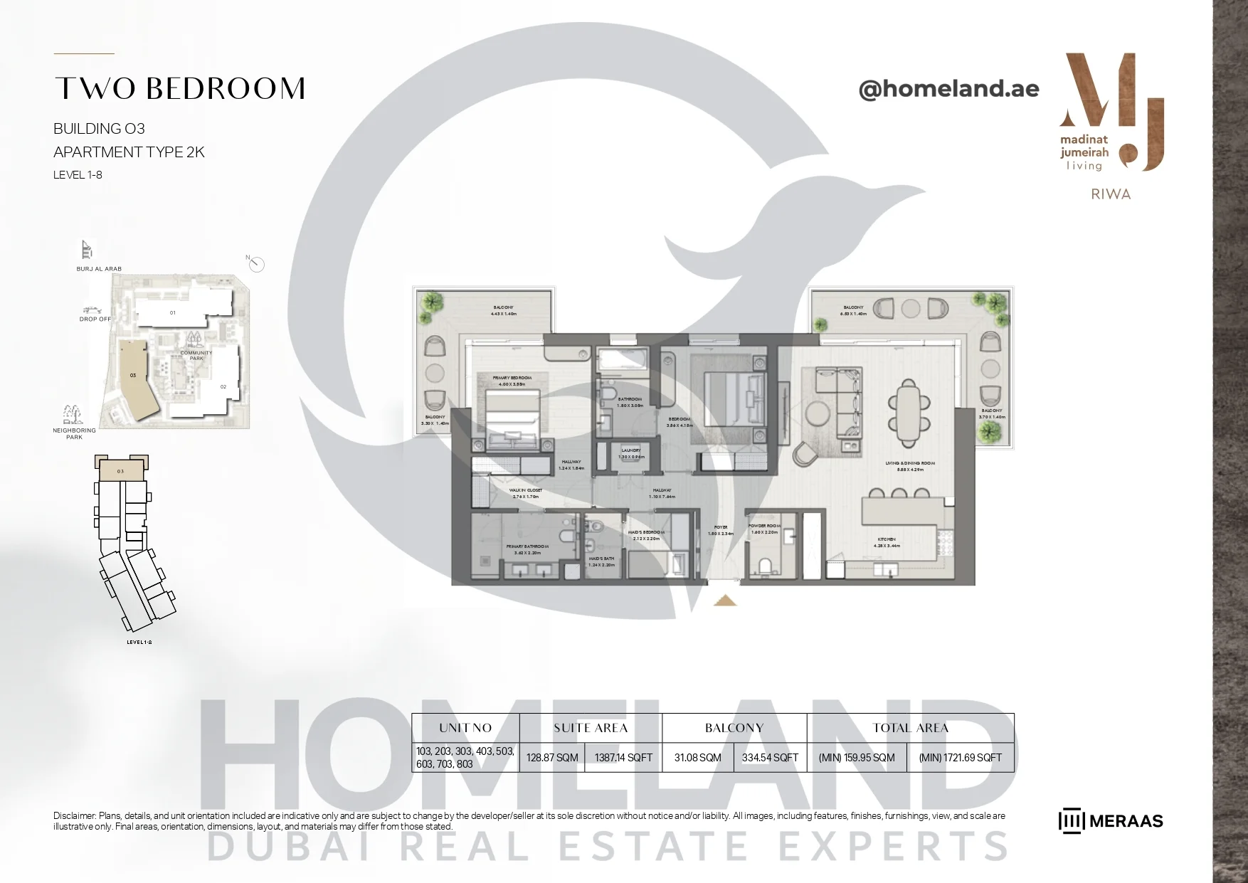 Riwa, Building 03, 2BR, Type 2K, Level 1-8, Unit 103-203-303-403-503-603-703-803, 1721.69 SQFT