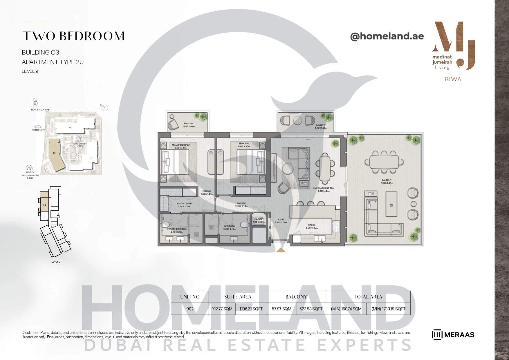 Riwa, Building 03, 2BR, Type 2U, Level 9, Unit 902, 1730.19 SQFT