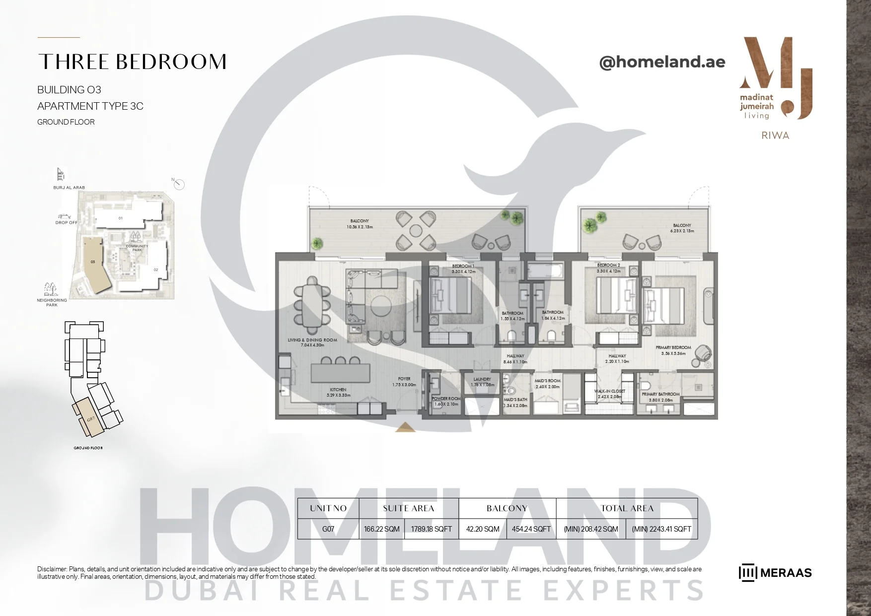 Riwa, Building 03, 3BR, Type 3C, Ground Floor, Unit G07, 2243.41 SQFT