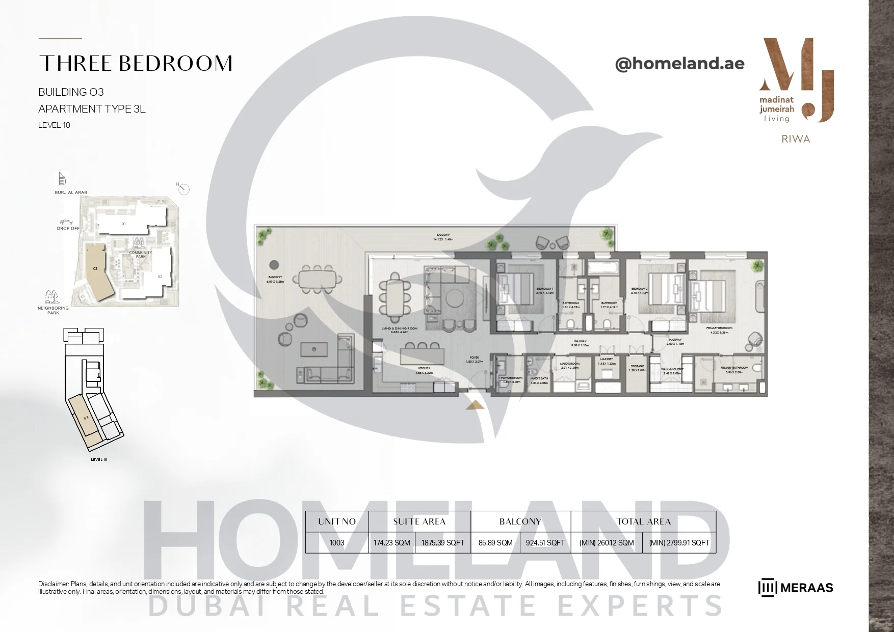 Riwa, Building 03, 3BR, Type 3L, Level 10, Unit 1003, 2799.91 SQFT